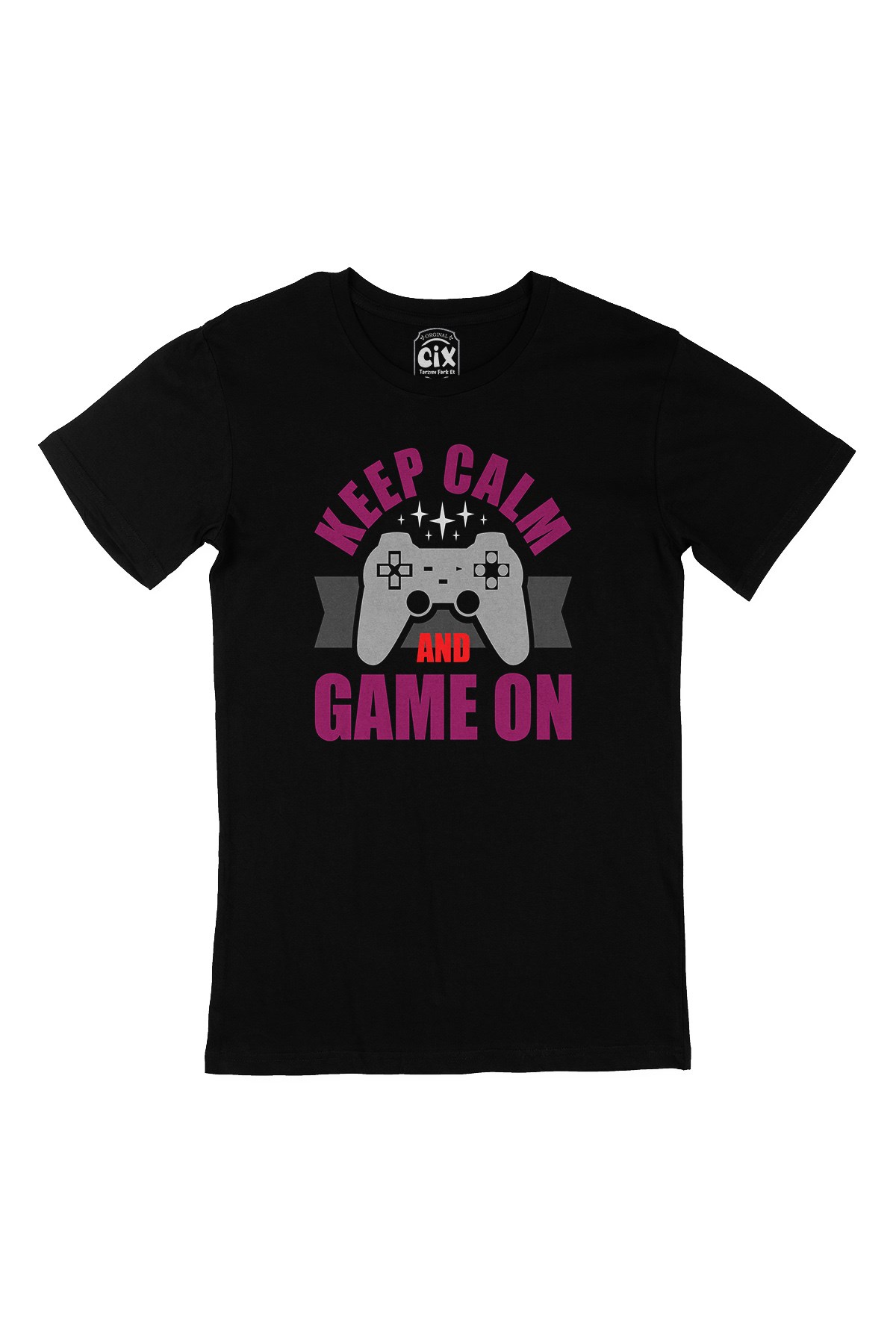 Mor Keep Calm Game On Siyah Tişört