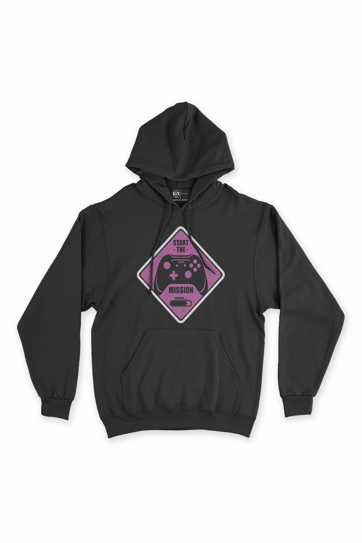 Mor Start The Mission Siyah Kapşonlu Sweatshirt Hoodie
