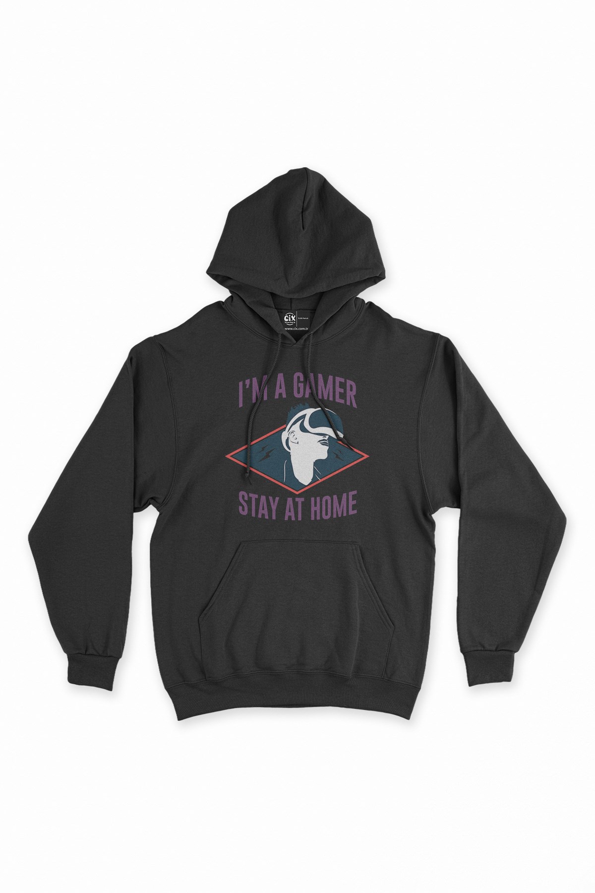 Mor Stay At Home Siyah Kapşonlu Sweatshirt Hoodie