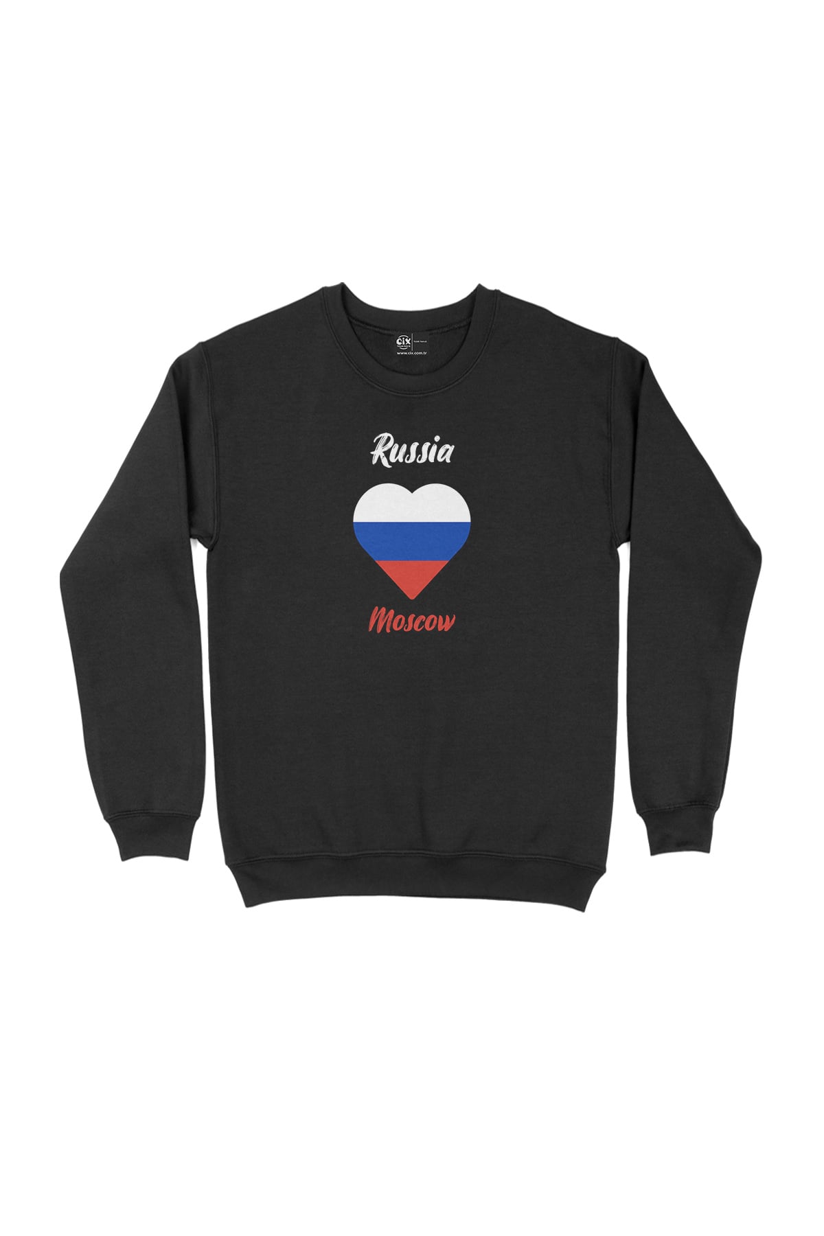 Moskova Rusya Bayraklı Kalpli Siyah Sweatshirt