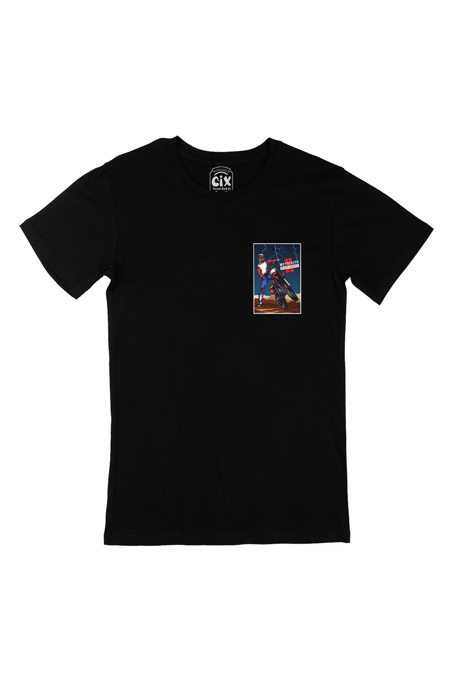 Motocross Night Enduro Cep Logo Tasarımlı Siyah Tişört