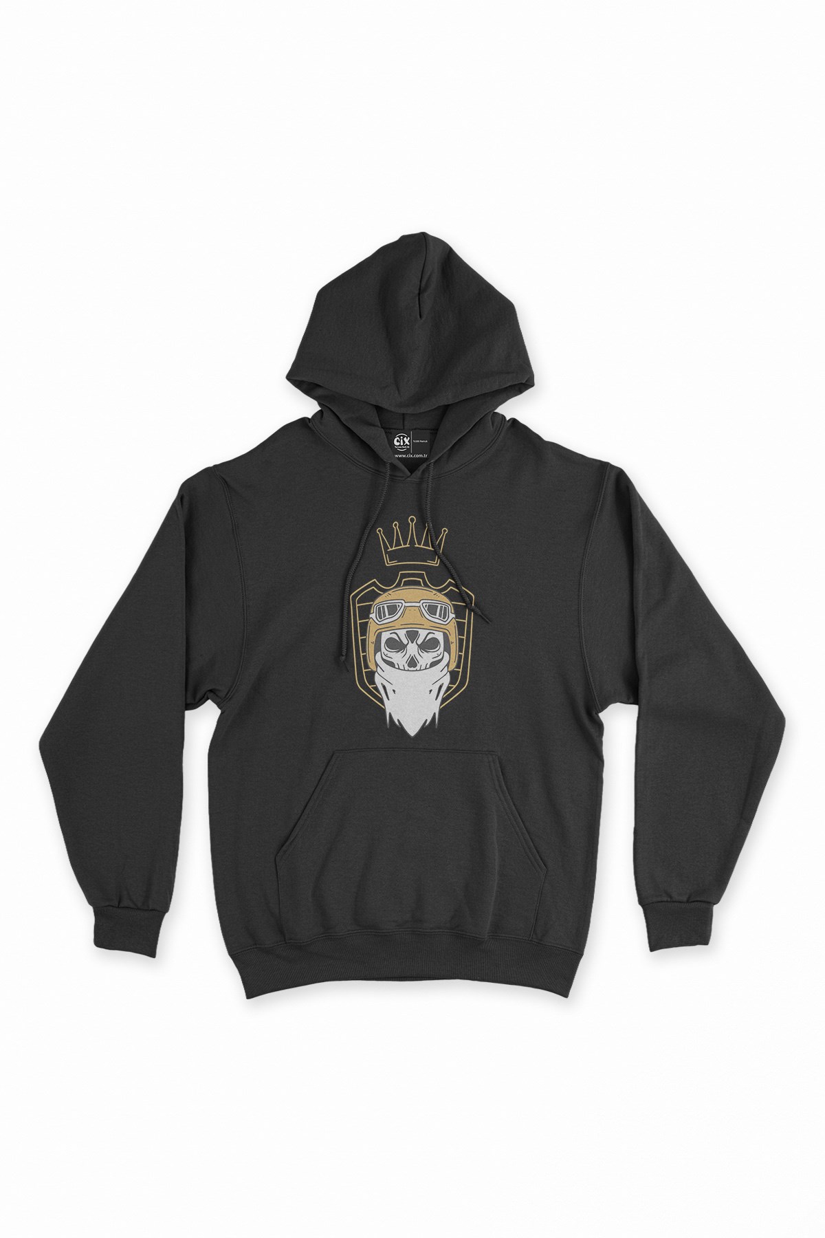 Motorcu Kral Kurukafa Siyah Kapşonlu Sweatshirt Hoodie