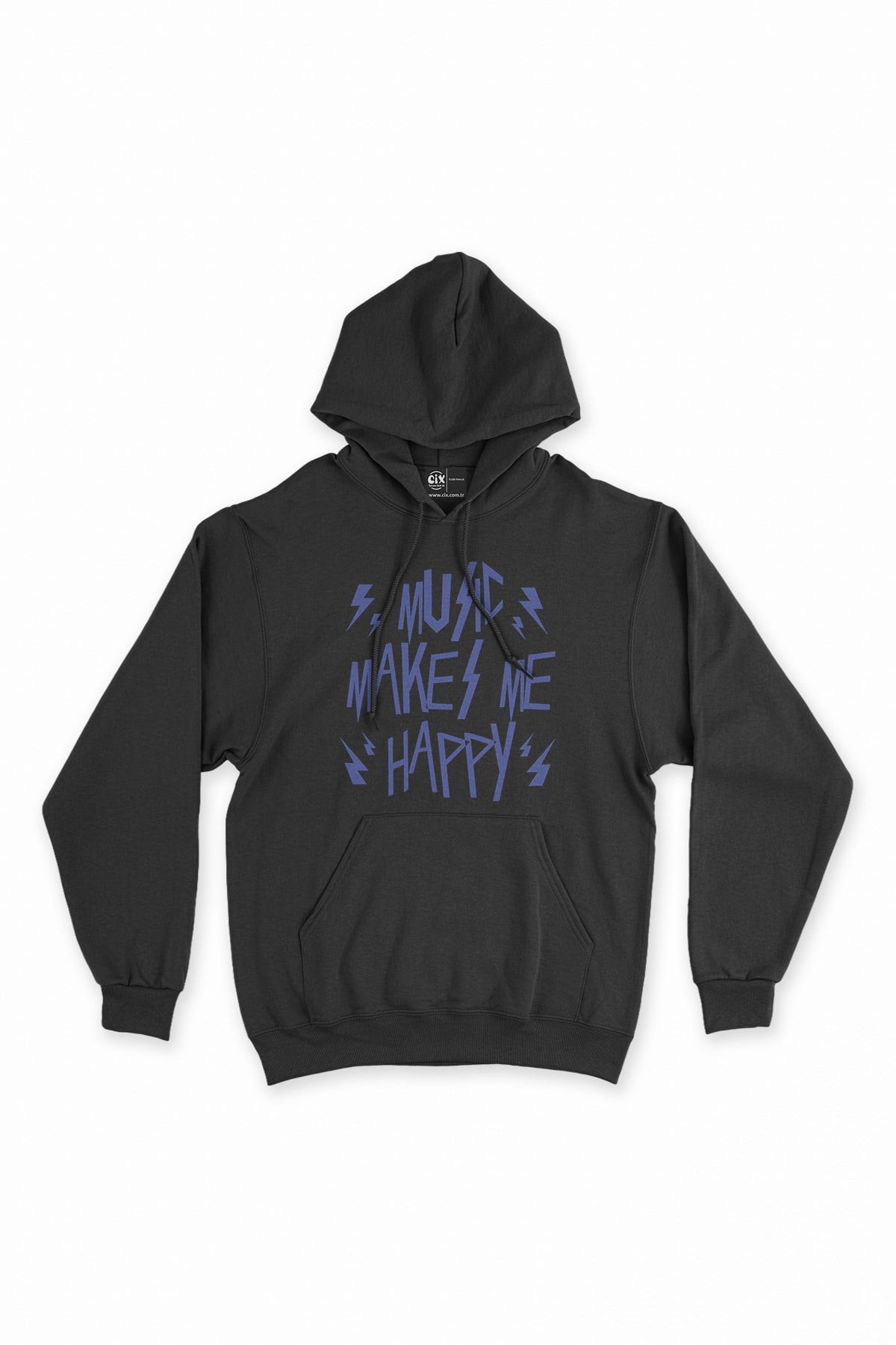 Music Makes Me Happy Siyah Kapşonlu Sweatshirt Hoodie