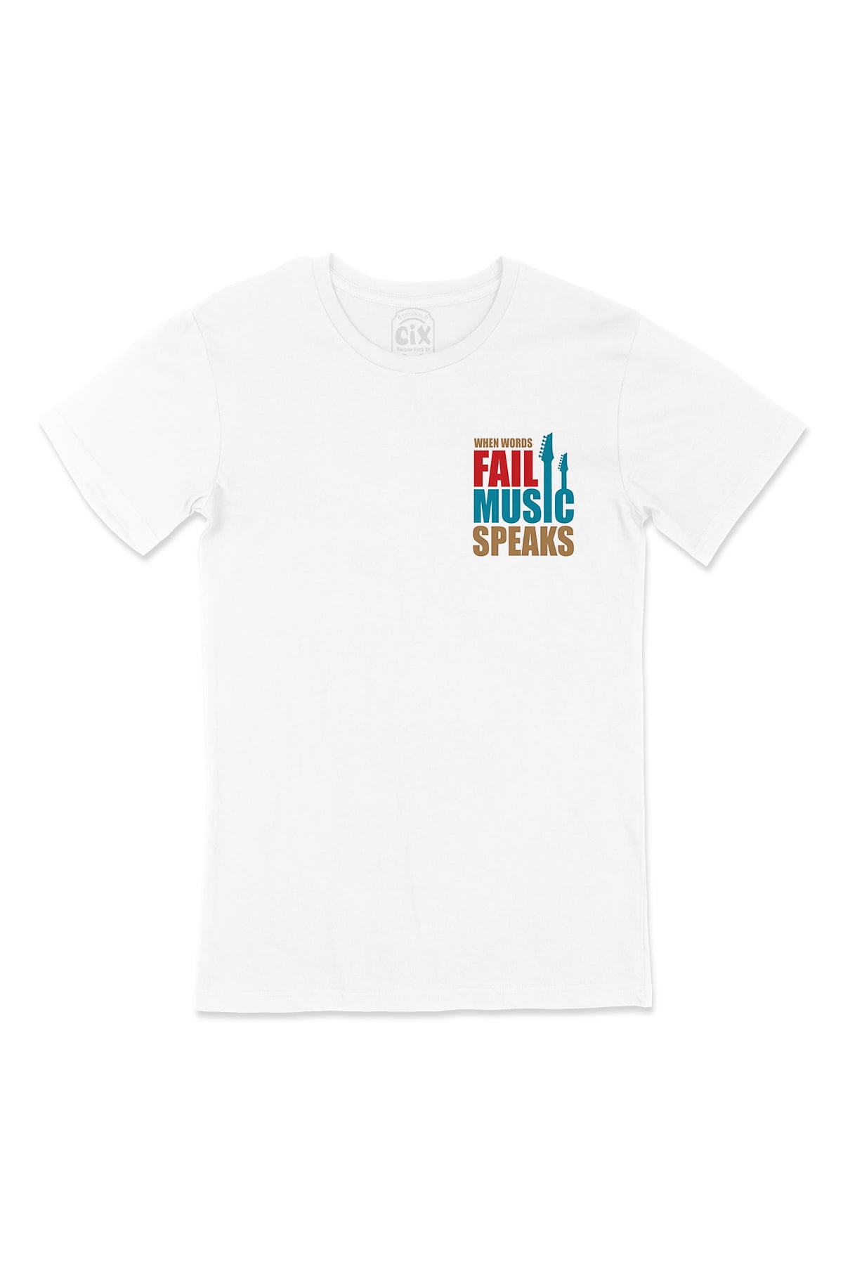 Music Speaks Cep Logo Tasarımlı Beyaz Tişört
