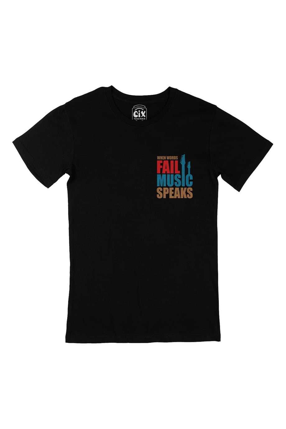 Music Speaks Cep Logo Tasarımlı Siyah Tişört