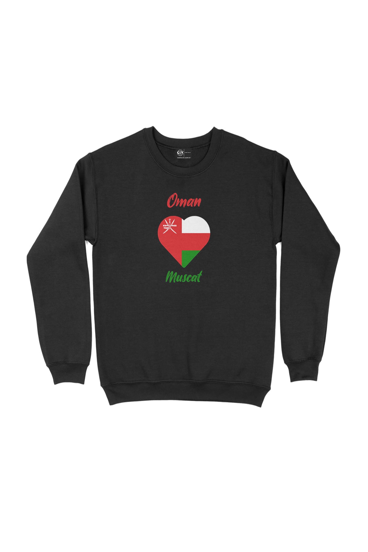 Muskat Umman Bayraklı Kalpli Siyah Sweatshirt