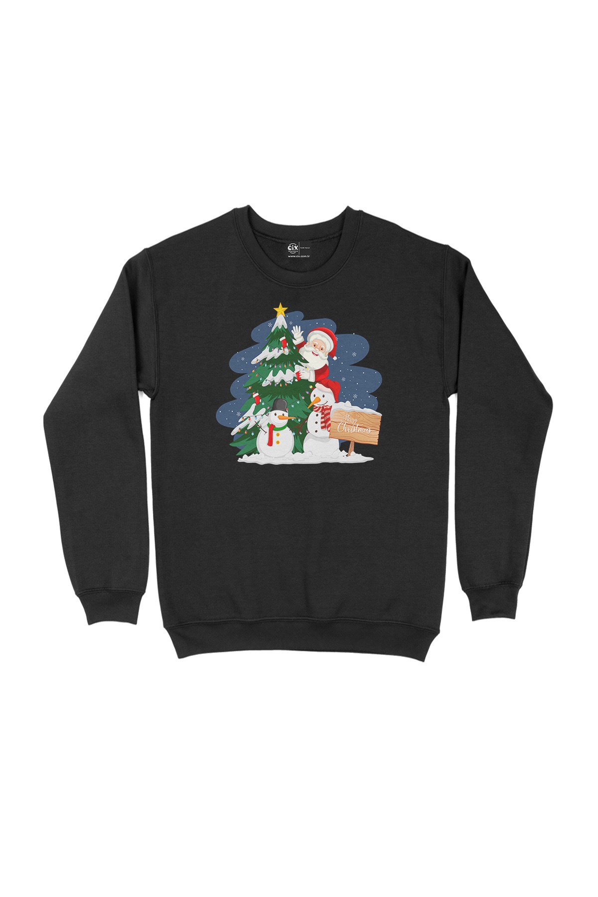 Mutlu Yıllar Santa Claus Siyah Sweatshirt