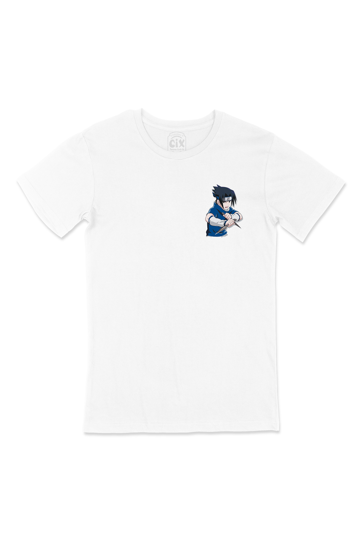 Naruto Sasuke Uchiha Cep Logo Tasarımlı Beyaz Tişört