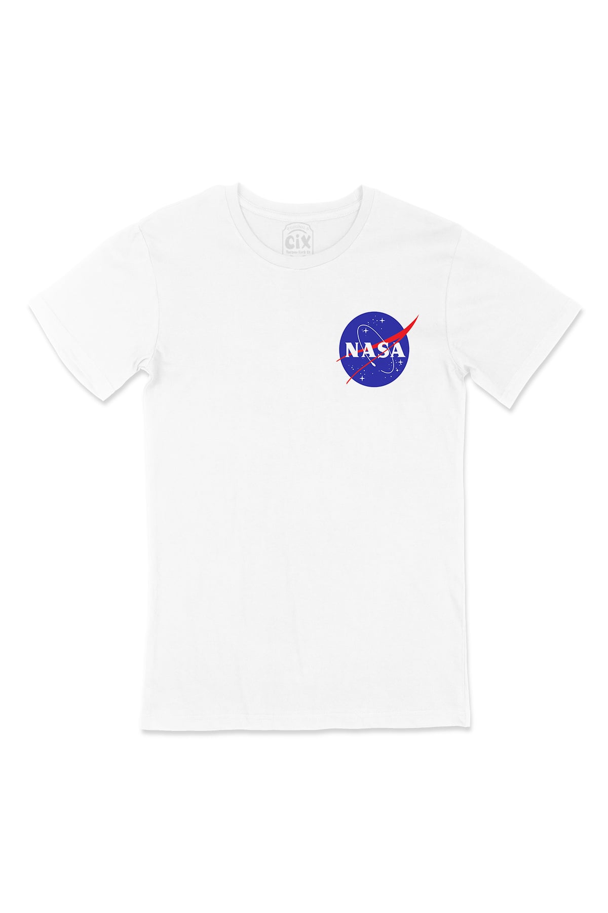 Nasa Cep Logo Tasarımlı Beyaz Tişört