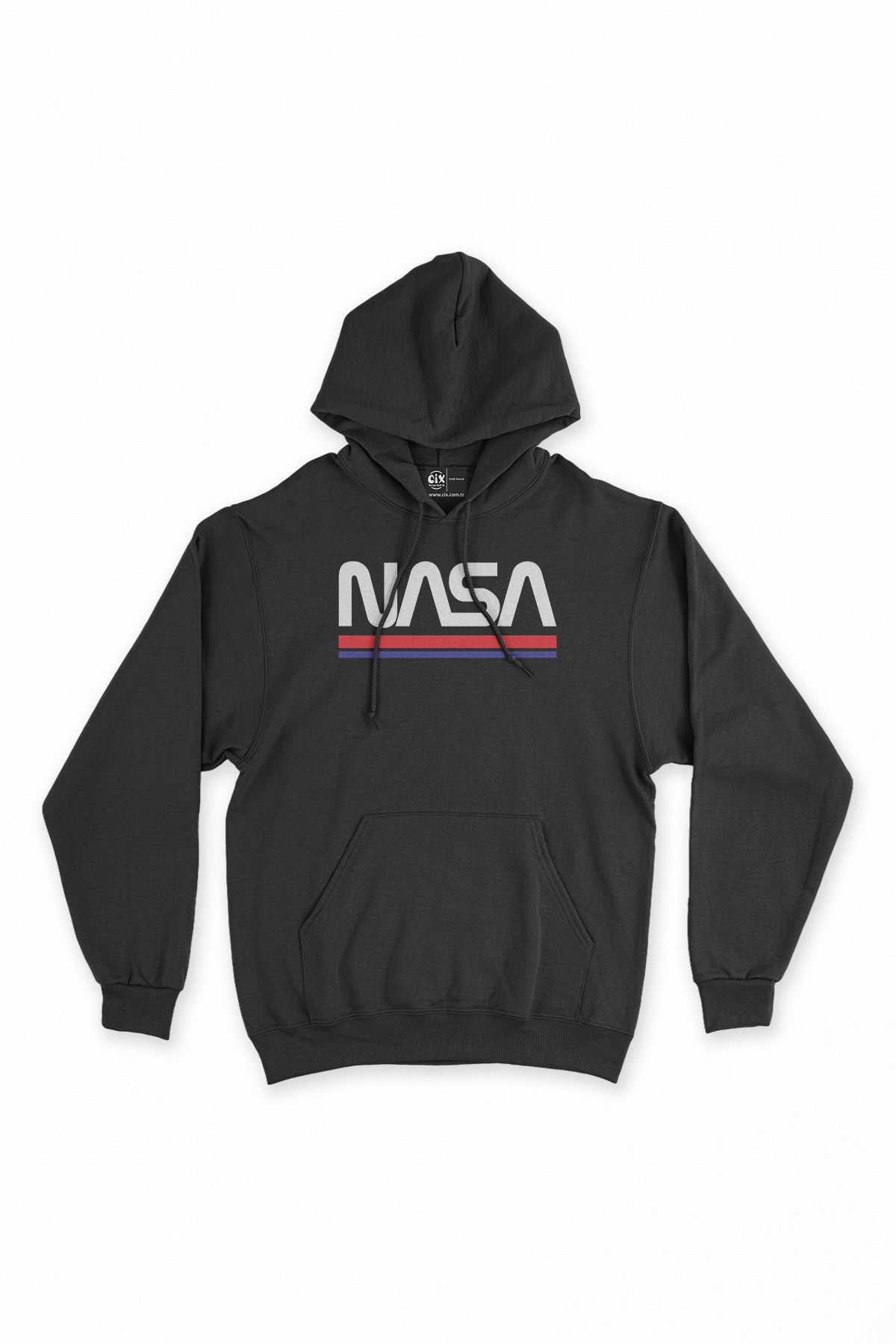 NASA Yazılı Siyah Kapşonlu Sweatshirt Hoodie