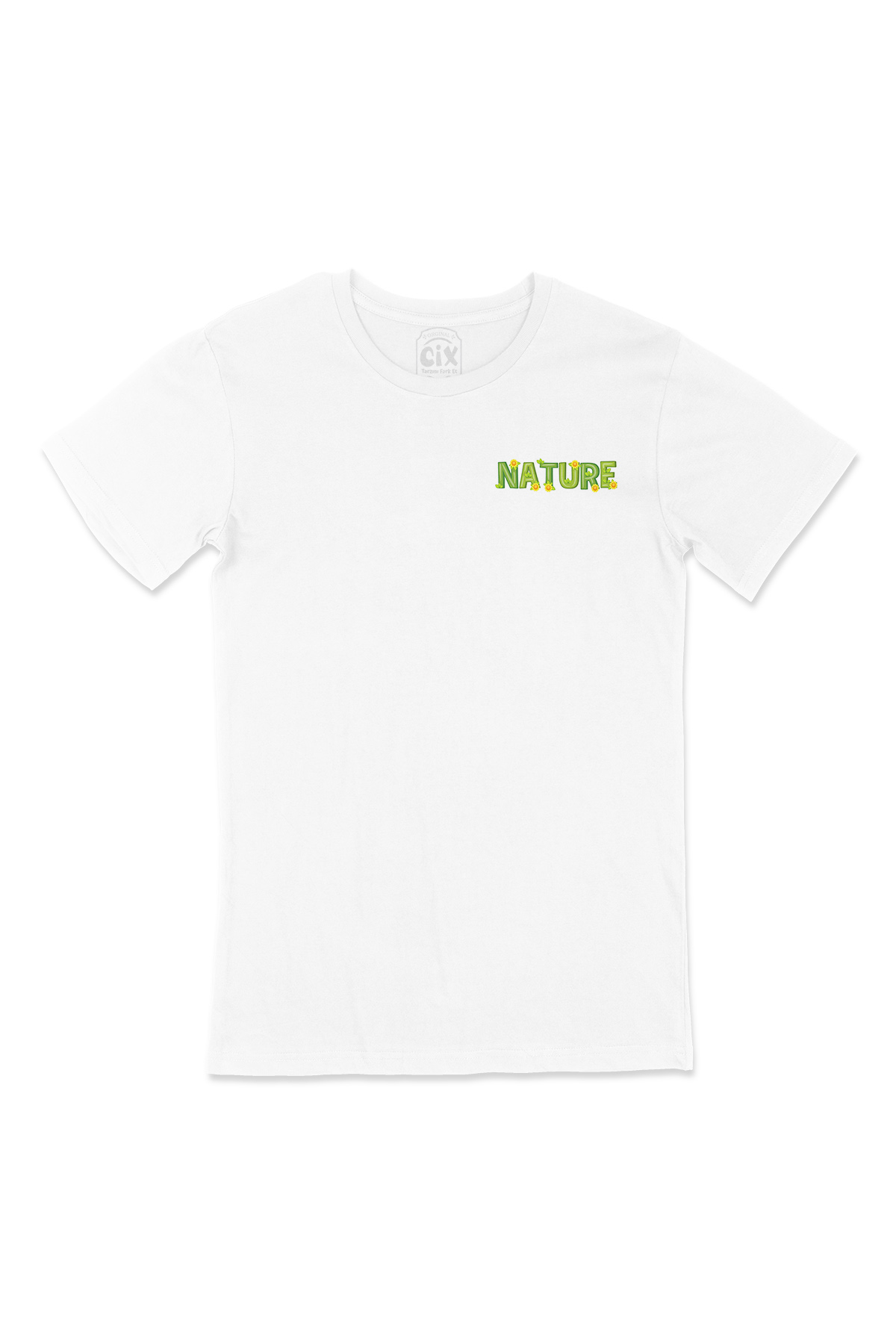Nature Doğa Cep Logo Tasarımlı Beyaz Tişört