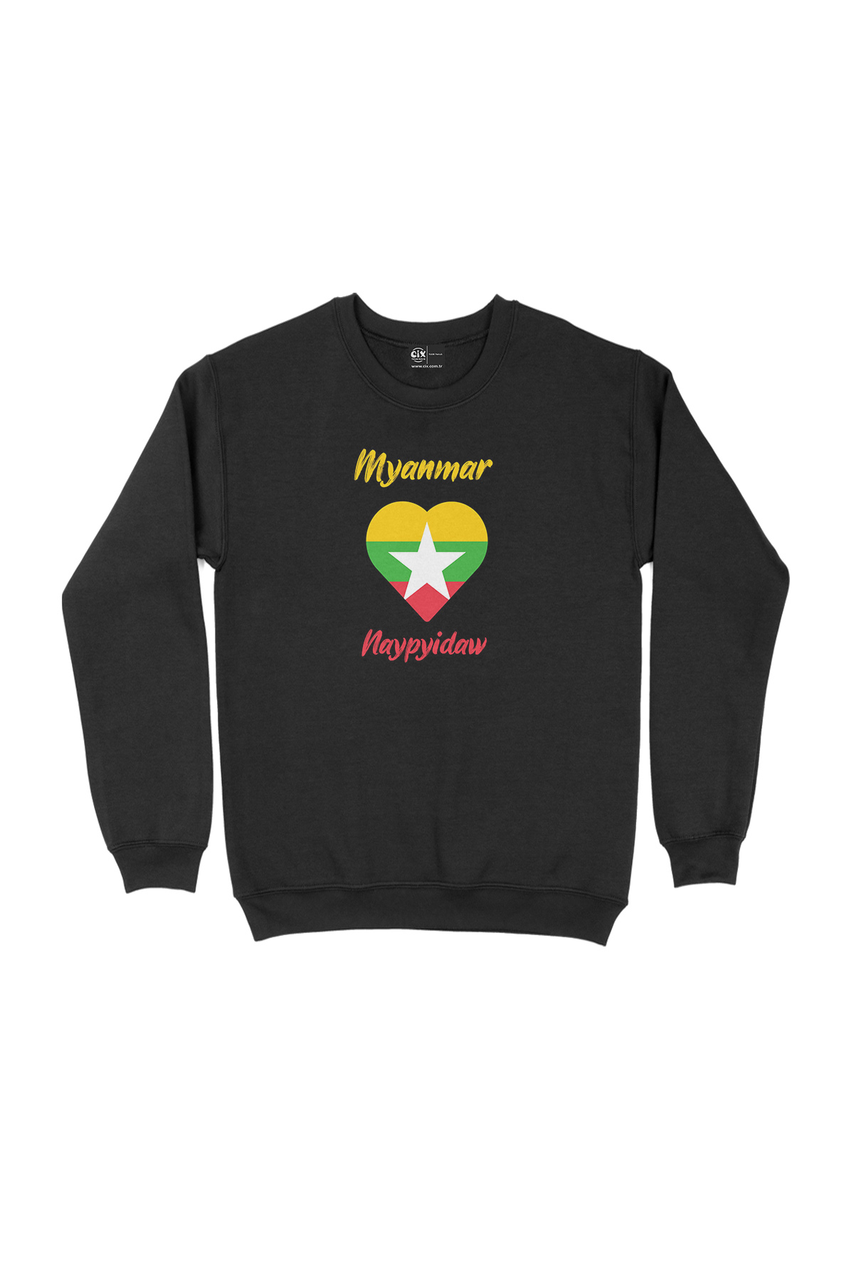 Naypyidaw Myanmar Bayraklı Kalpli Siyah Sweatshirt