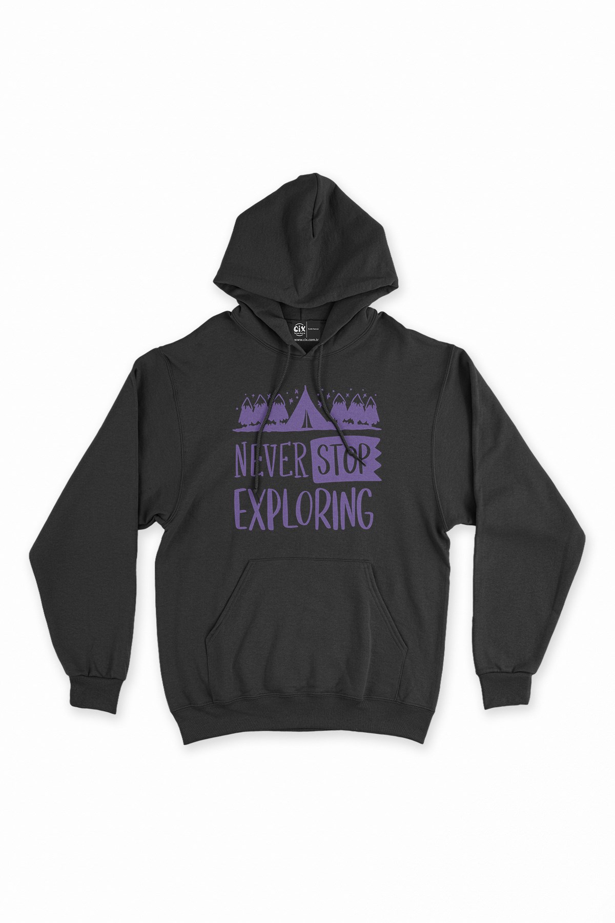 Never Stop Exploring Siyah Kapşonlu Sweatshirt Hoodie