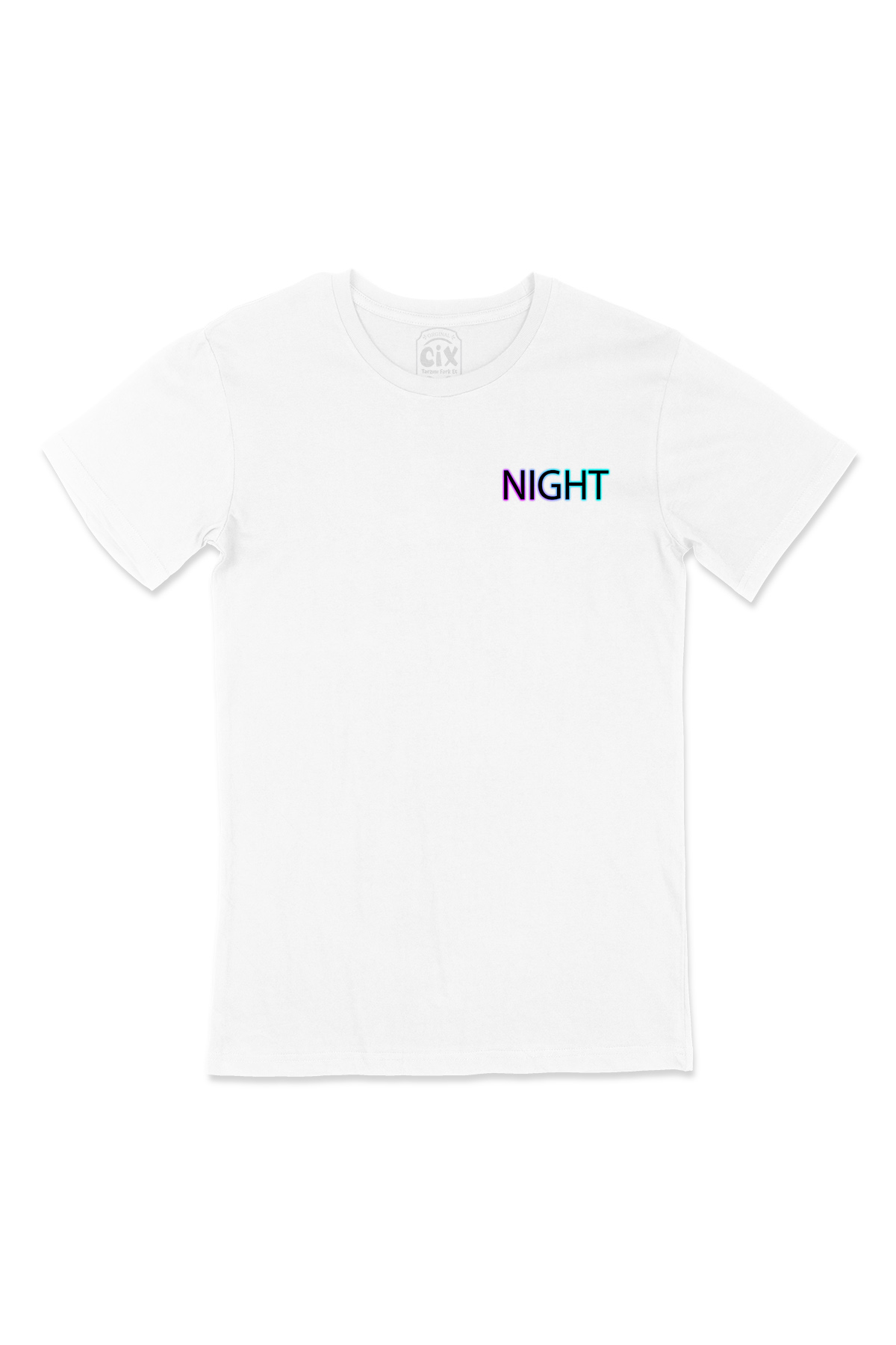 Night Gece Cep Logo Tasarımlı Beyaz Tişört