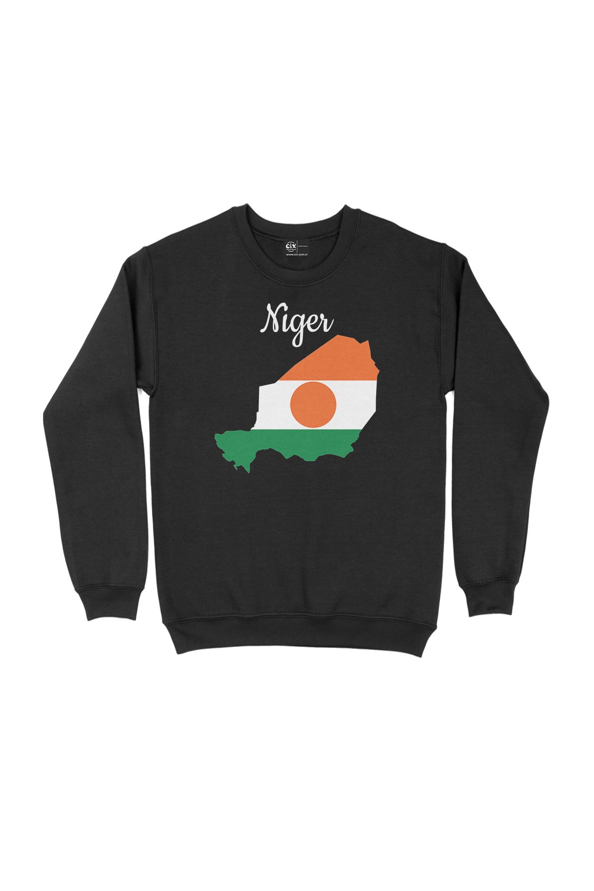 Nijer Haritalı ve Bayraklı Siyah Sweatshirt