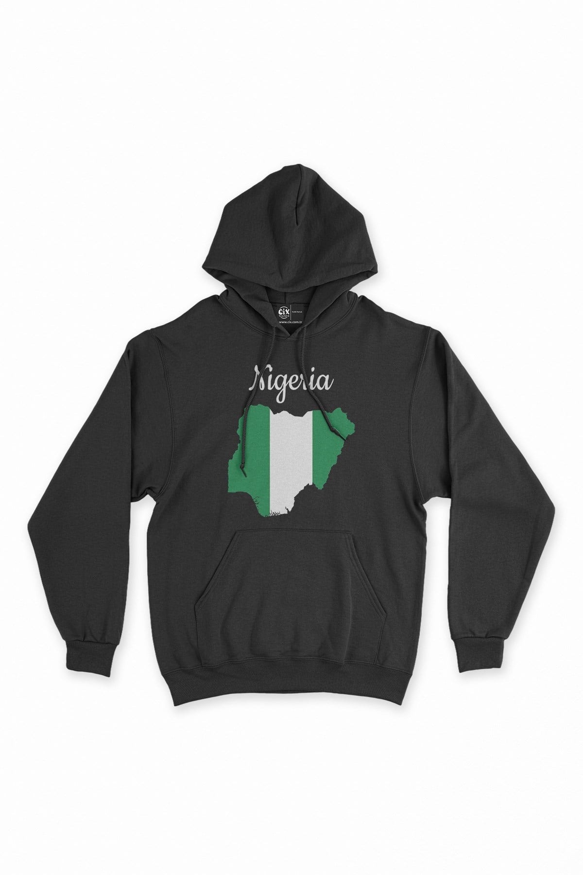 Nijerya Haritalı ve Bayraklı Siyah Kapşonlu Sweatshirt Hoodie