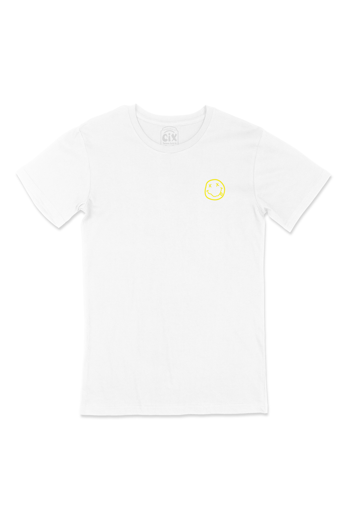 Nirvana Logolu Cep Logo Tasarımlı Beyaz Tişört