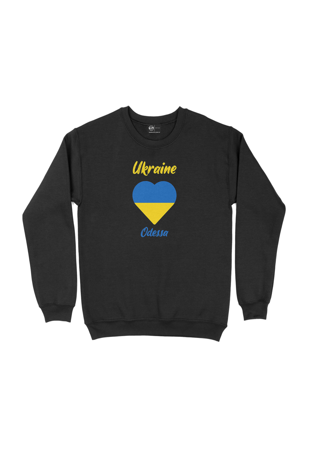 Odessa Ukrayna Bayraklı Kalpli Siyah Sweatshirt