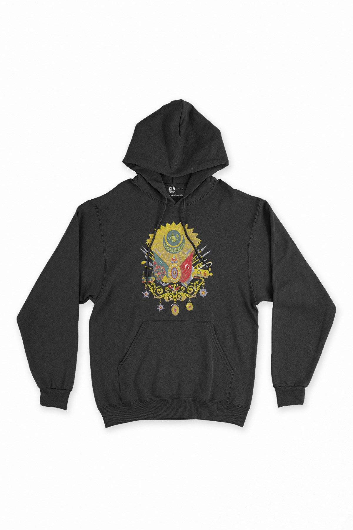 Osmanlı Armalı Siyah Kapşonlu Sweatshirt Hoodie