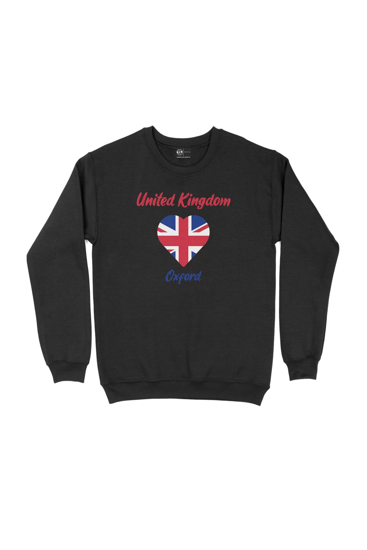 Oxford İngiltere Bayraklı Kalpli Siyah Sweatshirt