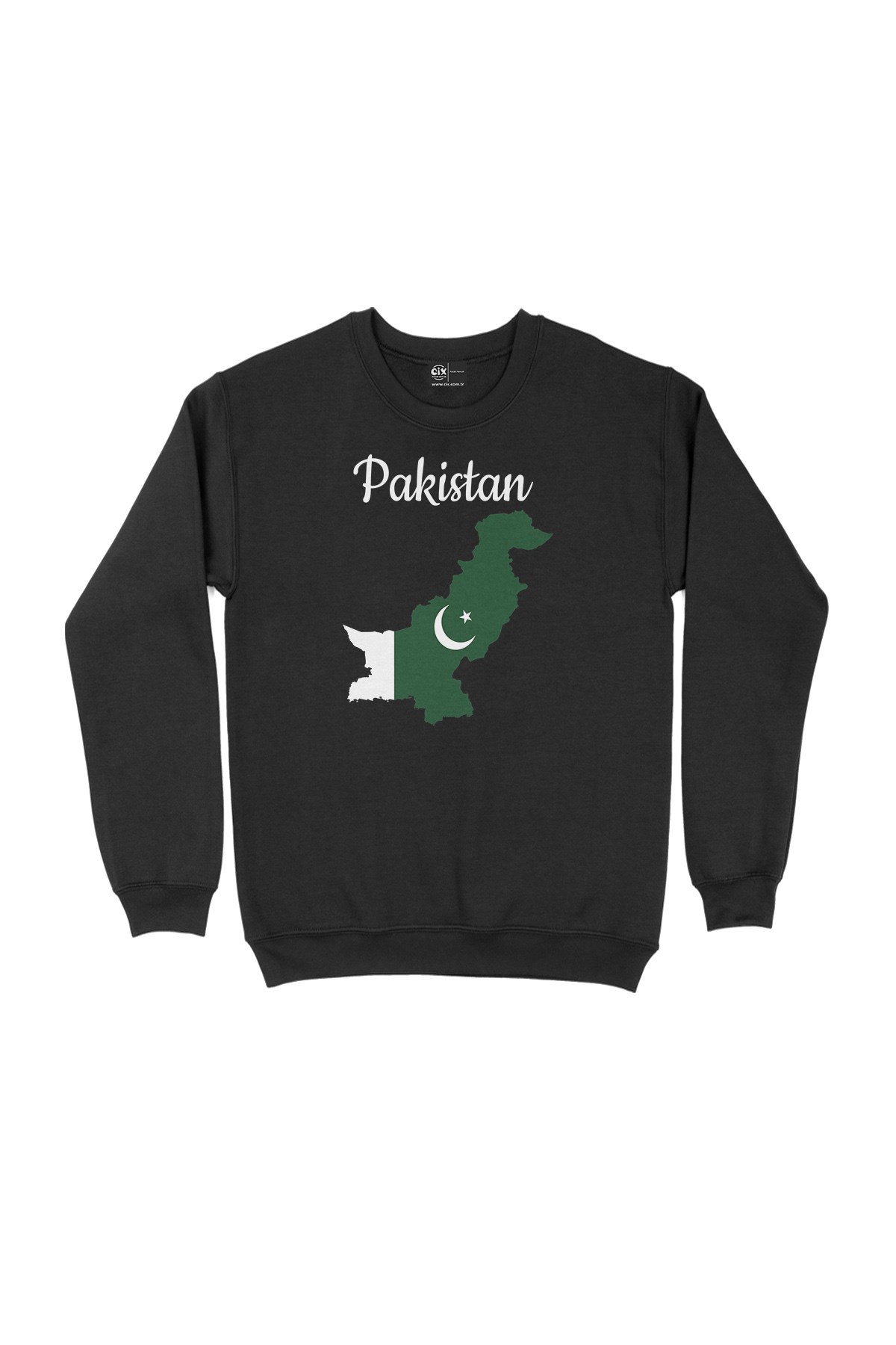 Pakistan Haritalı ve Bayraklı Siyah Sweatshirt