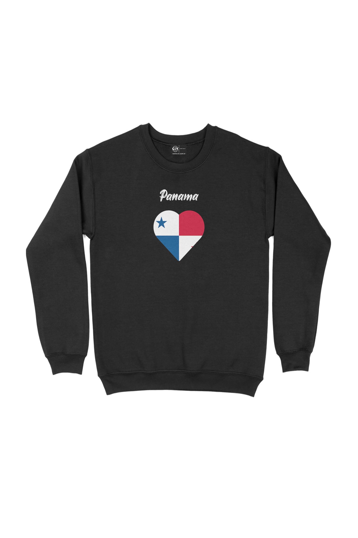 Panama Bayraklı Kalpli Siyah Sweatshirt