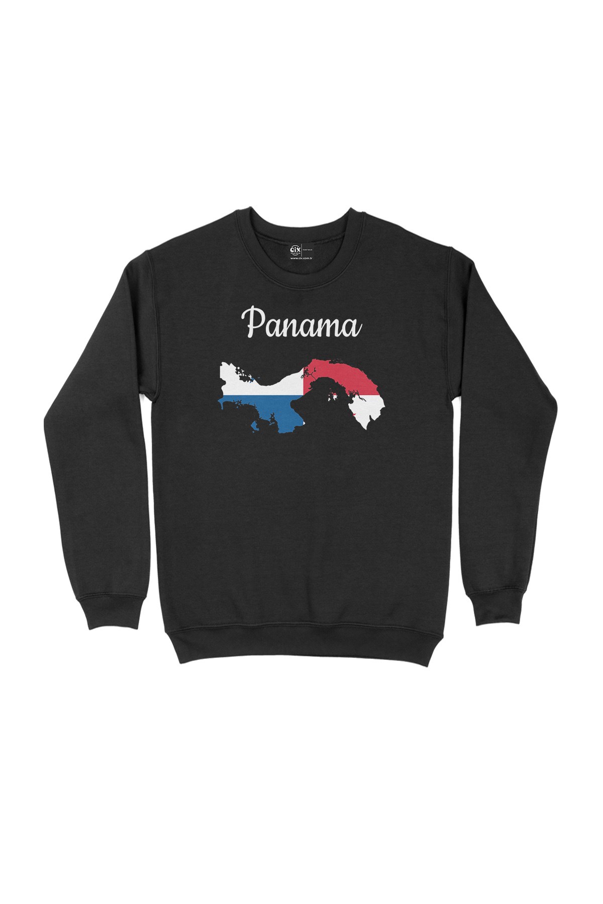 Panama Haritalı ve Bayraklı Siyah Sweatshirt