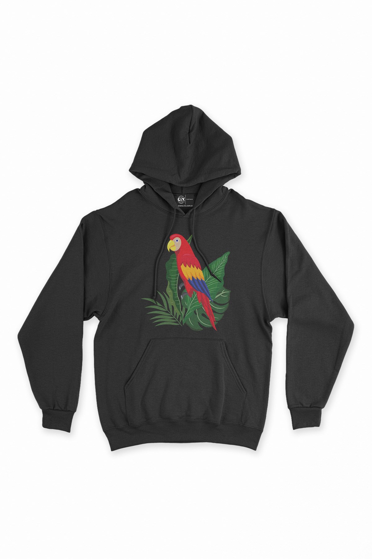 Papağan Siyah Kapşonlu Sweatshirt Hoodie