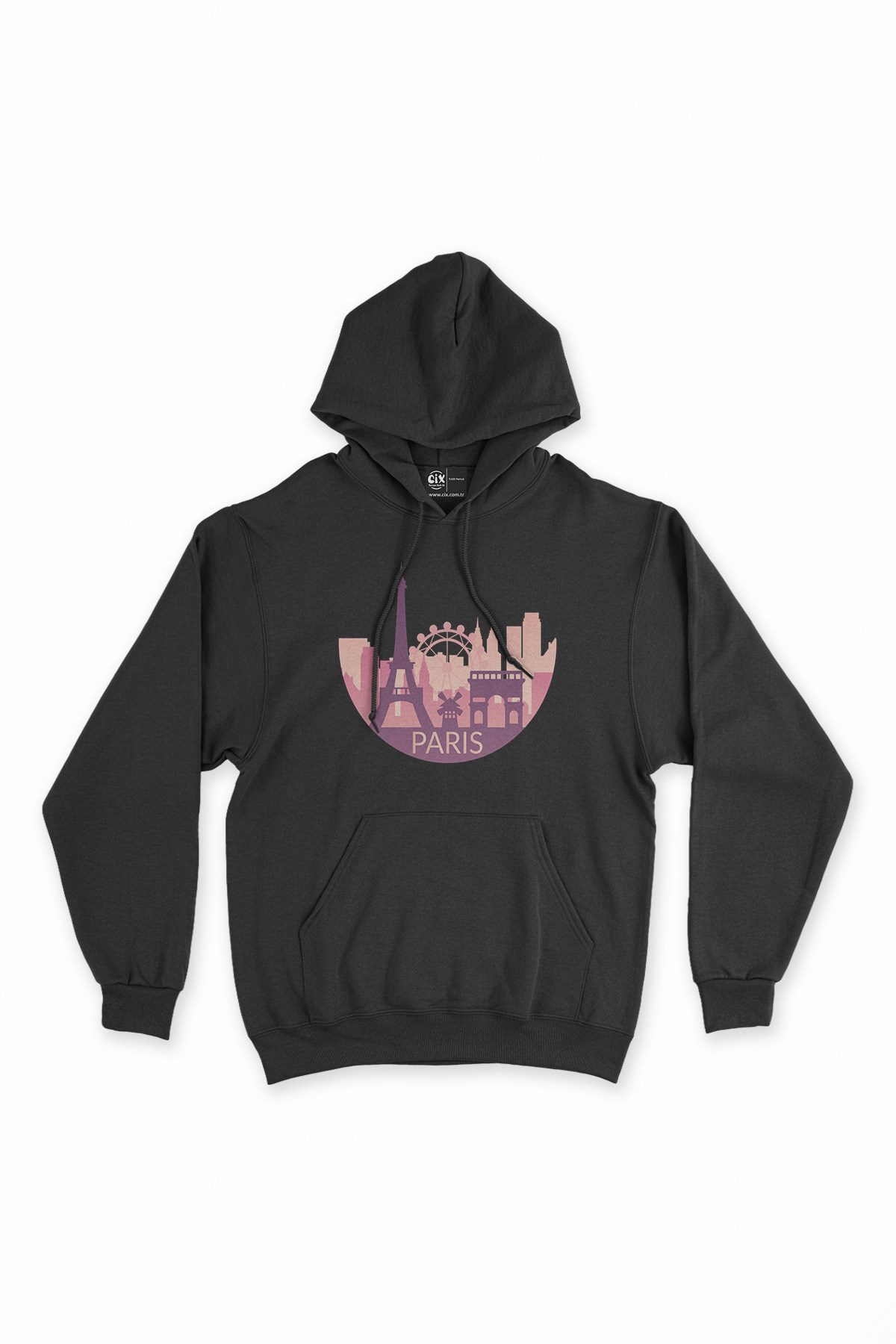 Paris Siyah Kapşonlu Sweatshirt Hoodie