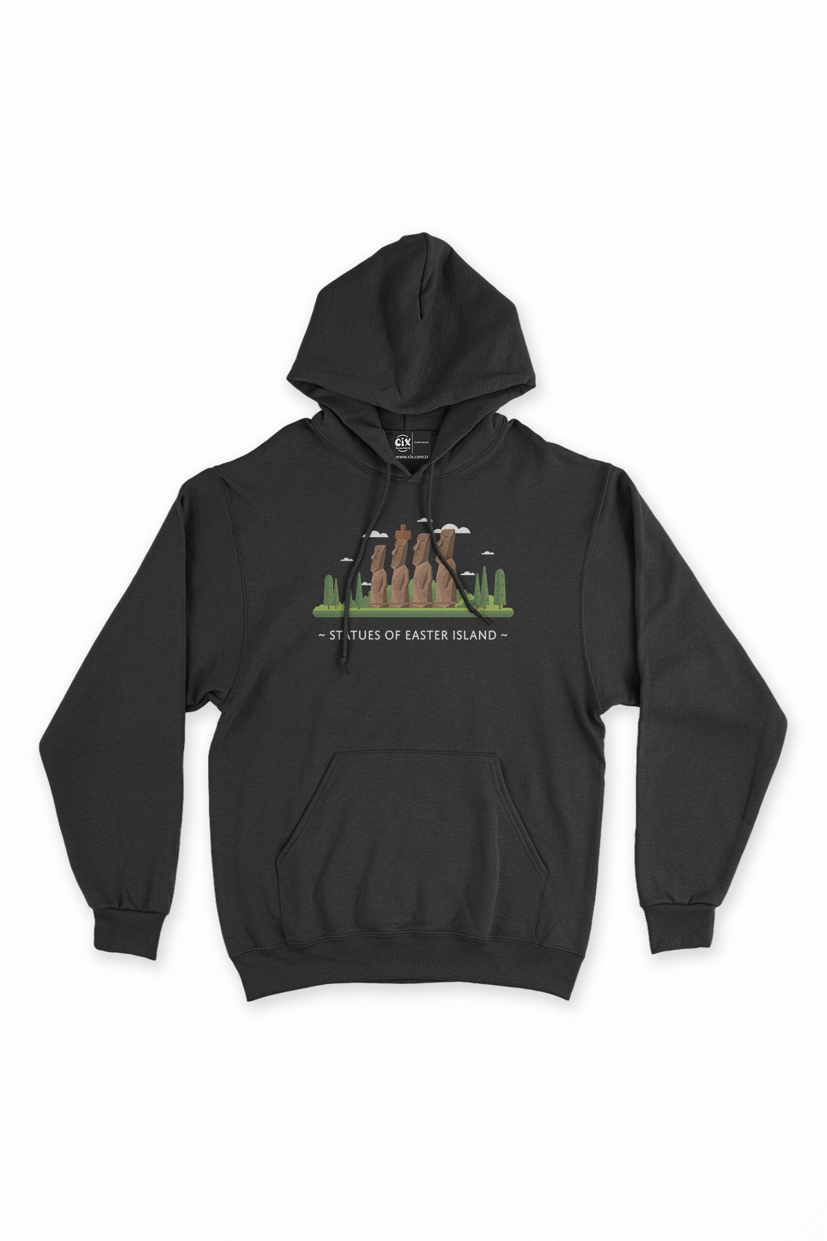 Paskalya Adası Siyah Kapşonlu Sweatshirt Hoodie