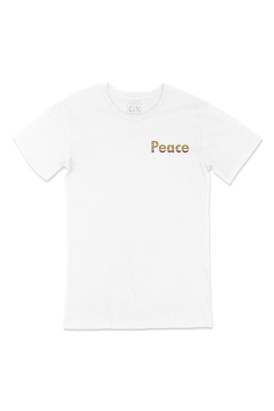 Peace Barış Cep Tasarım Baskılı Beyaz Tişört