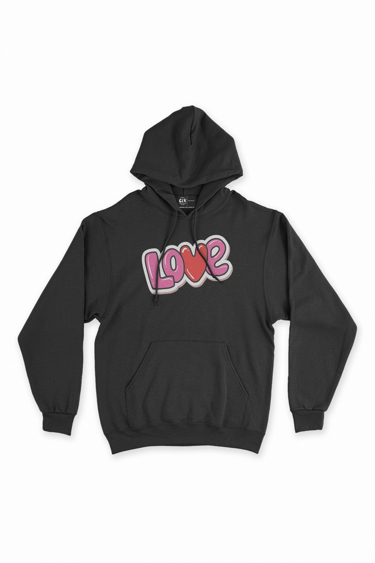 Pembe Aşk Siyah Kapşonlu Sweatshirt Hoodie