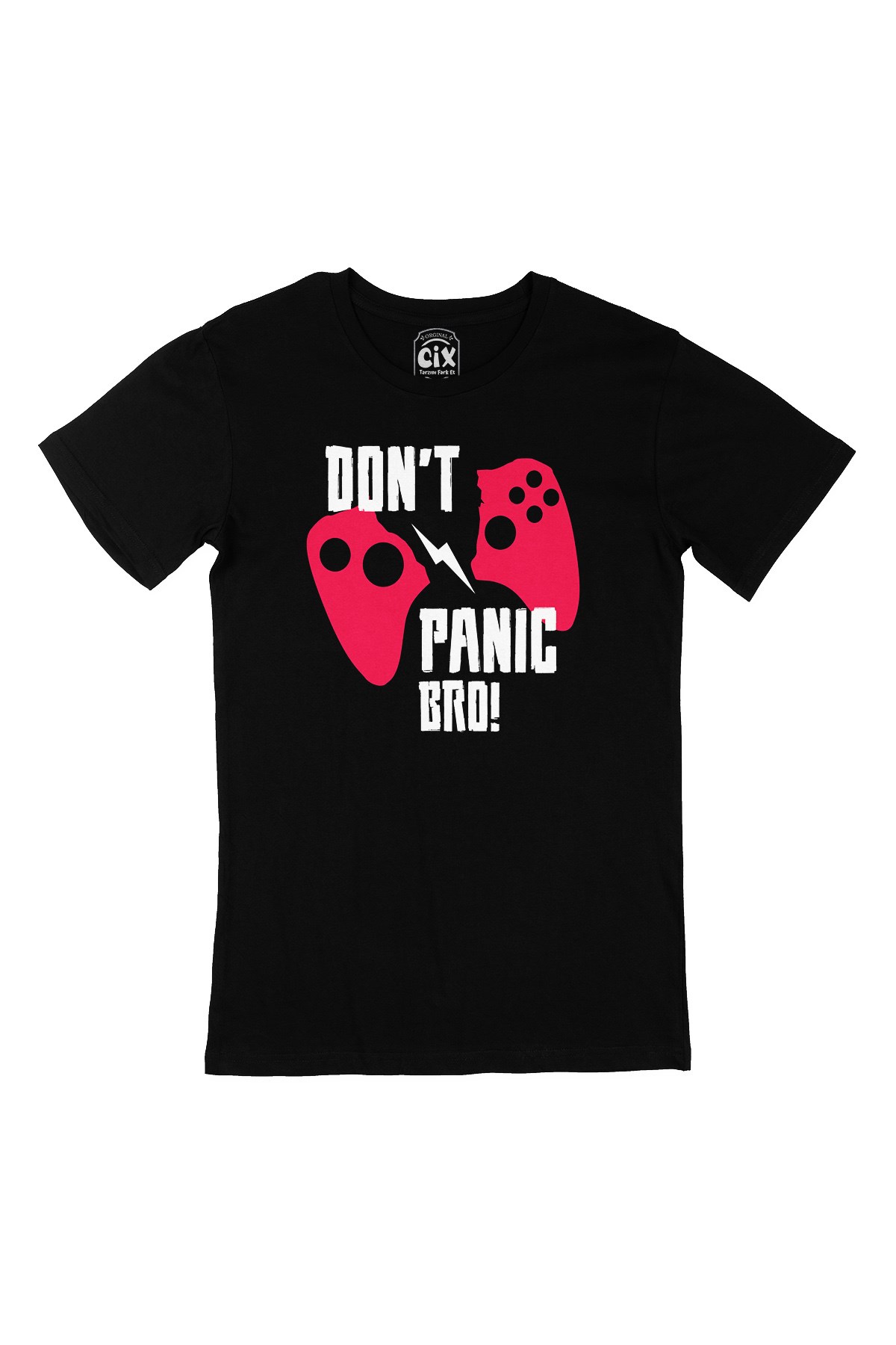Pembe Don't Panic Bro Siyah Tişört