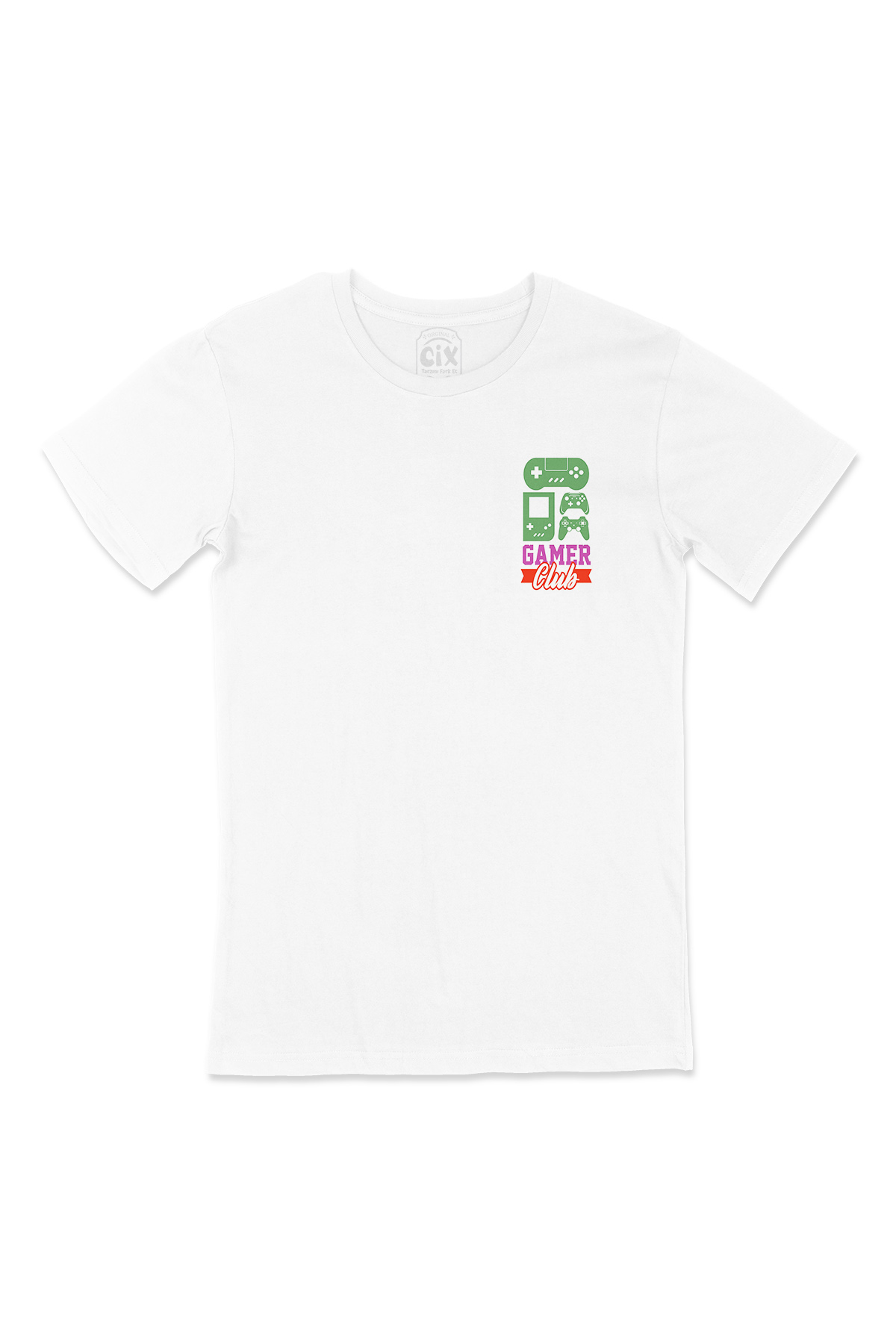Pembe Gamer Club Cep Logo Tasarımlı Beyaz Tişört