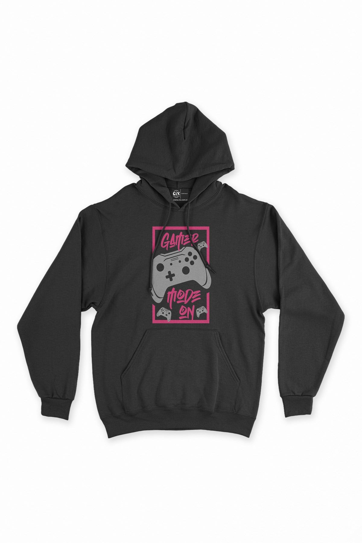 Pembe Gamer Mode On Siyah Kapşonlu Sweatshirt Hoodie