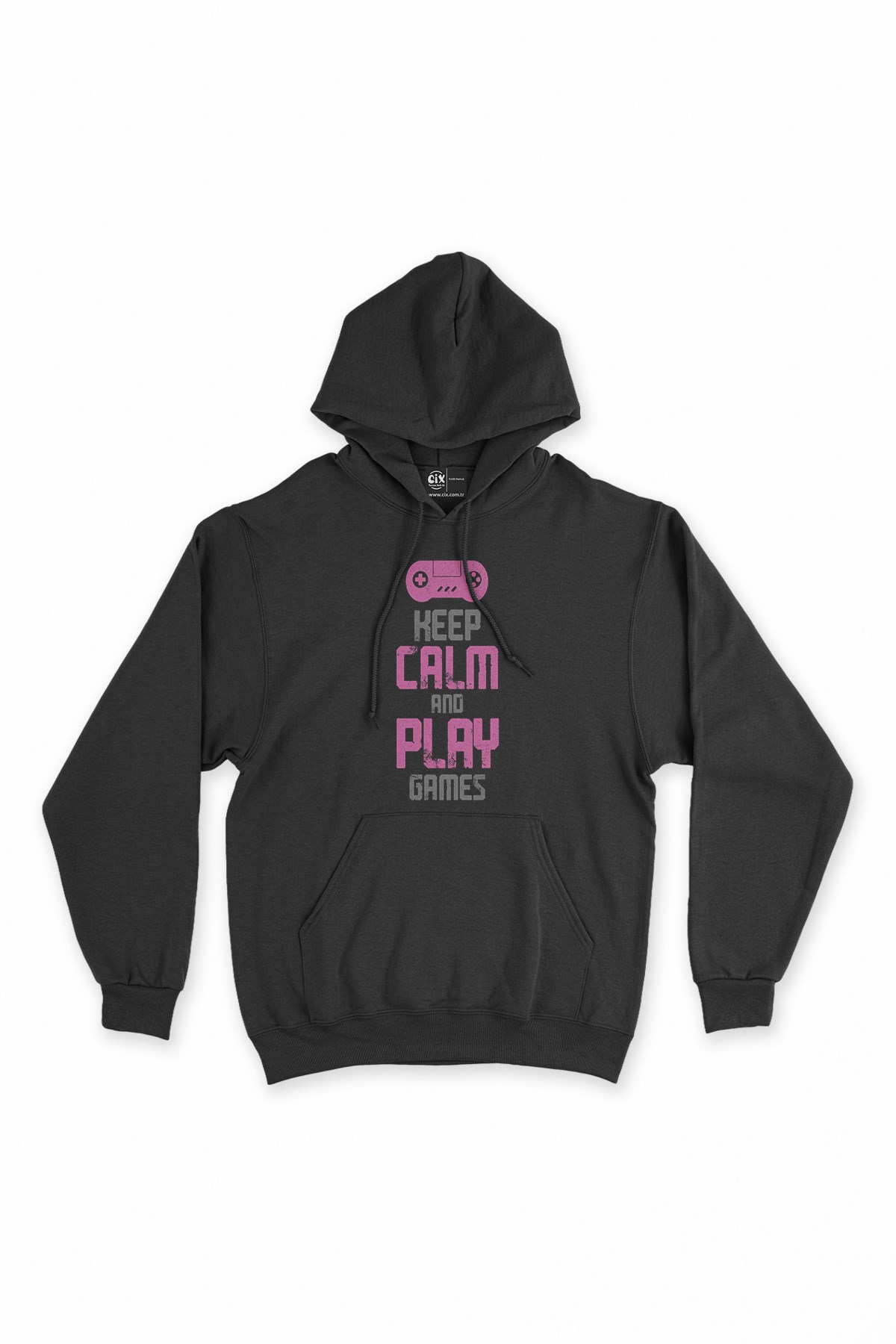 Pembe Keep Calm Play Game Siyah Kapşonlu Sweatshirt Hoodie