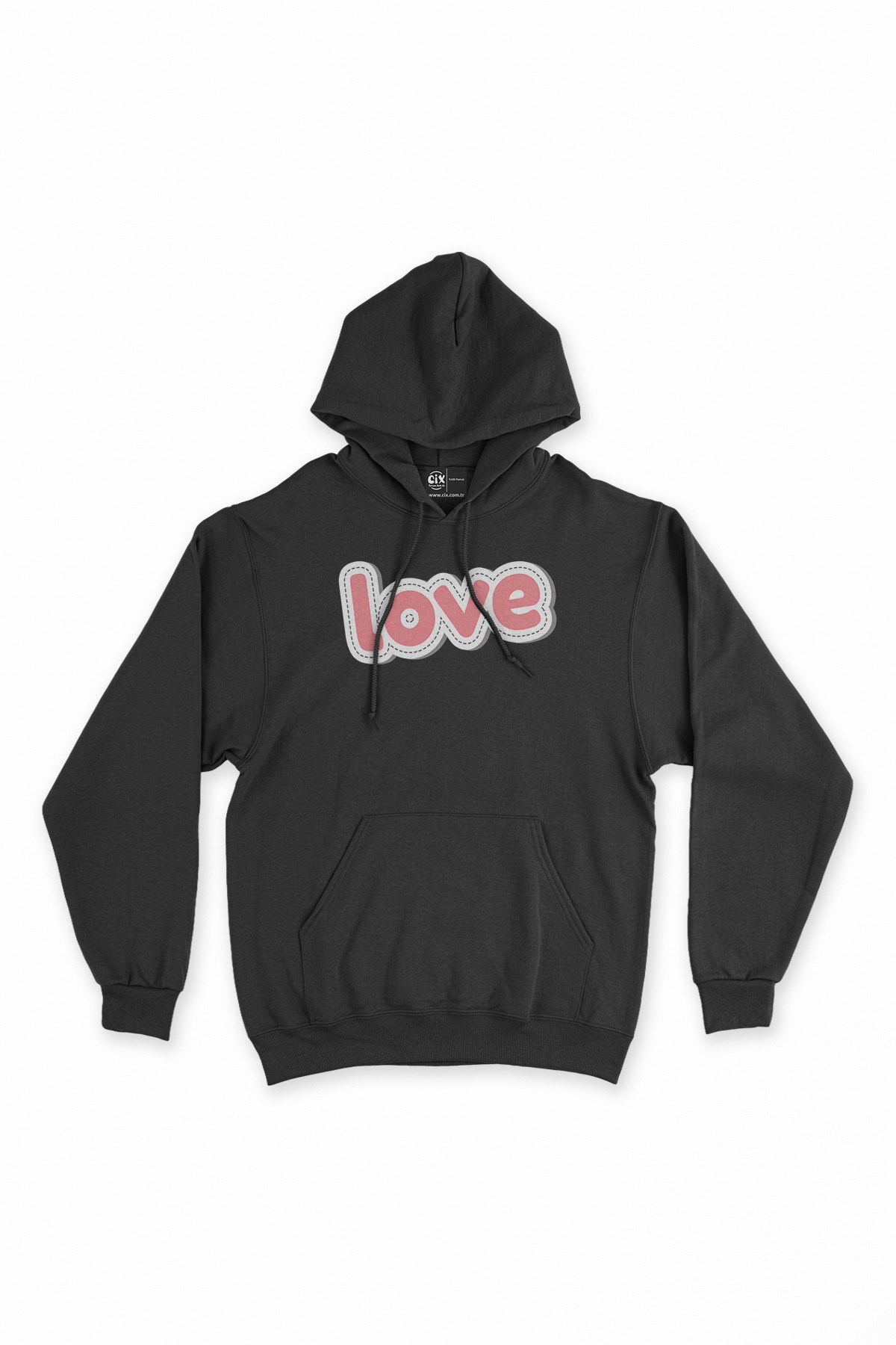 Pembe Love Yazılı Siyah Kapşonlu Sweatshirt Hoodie