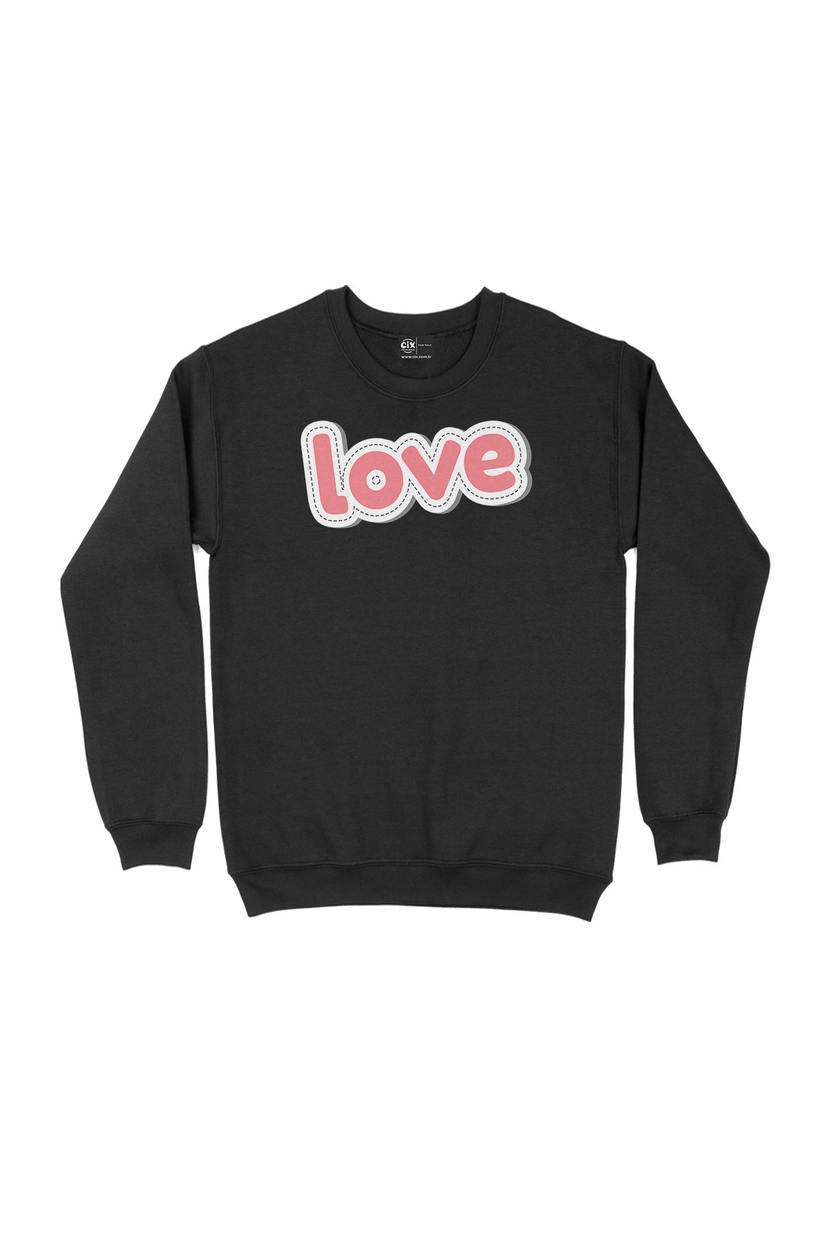 Pembe Love Yazılı Siyah Sweatshirt