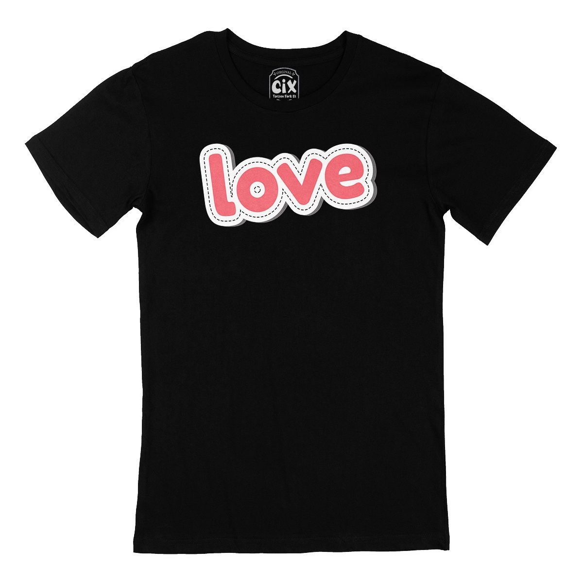 Pembe Love Yazılı Siyah Tişört