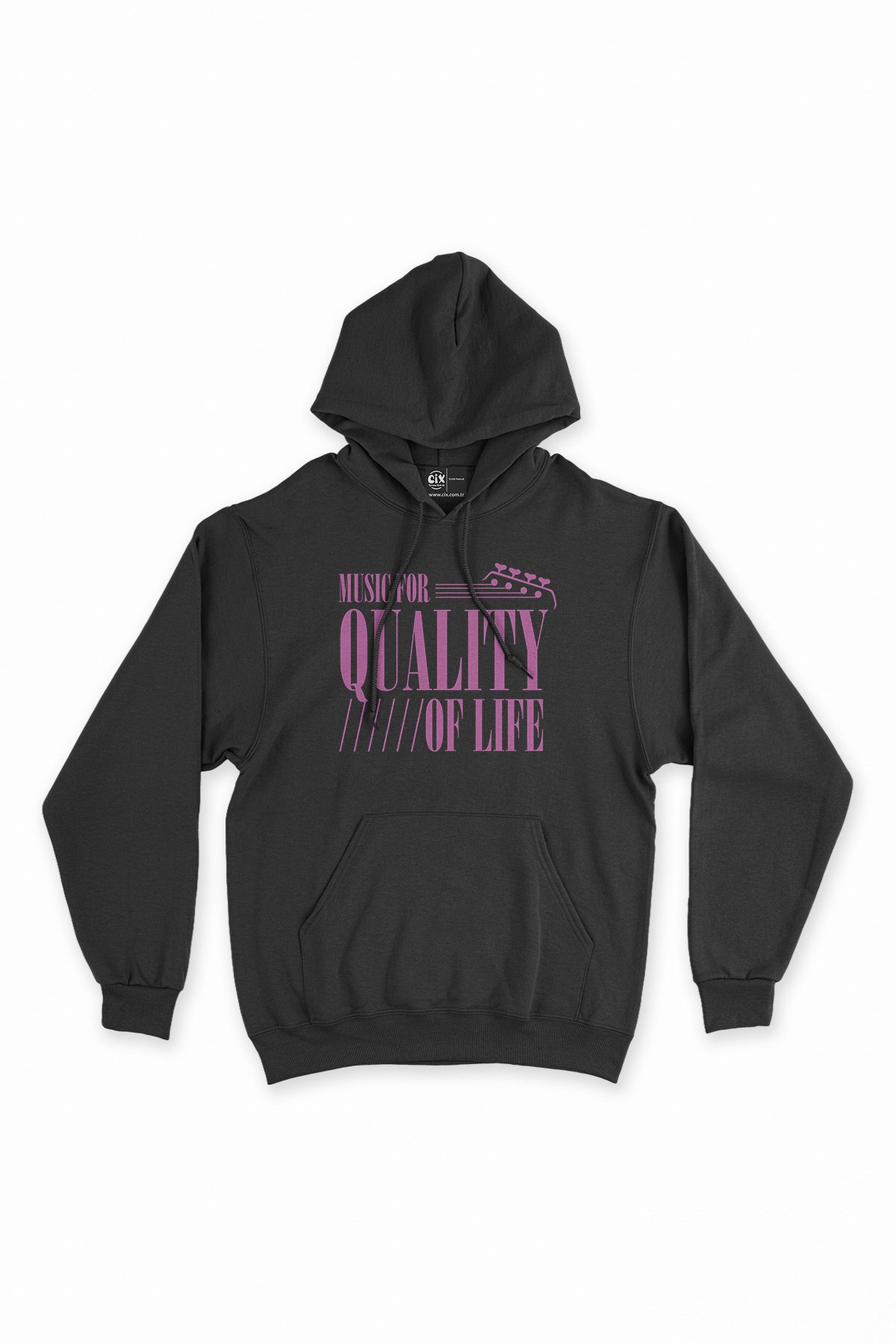 Pembe Music For Quality OF Life Siyah Kapşonlu Sweatshirt Hoodie
