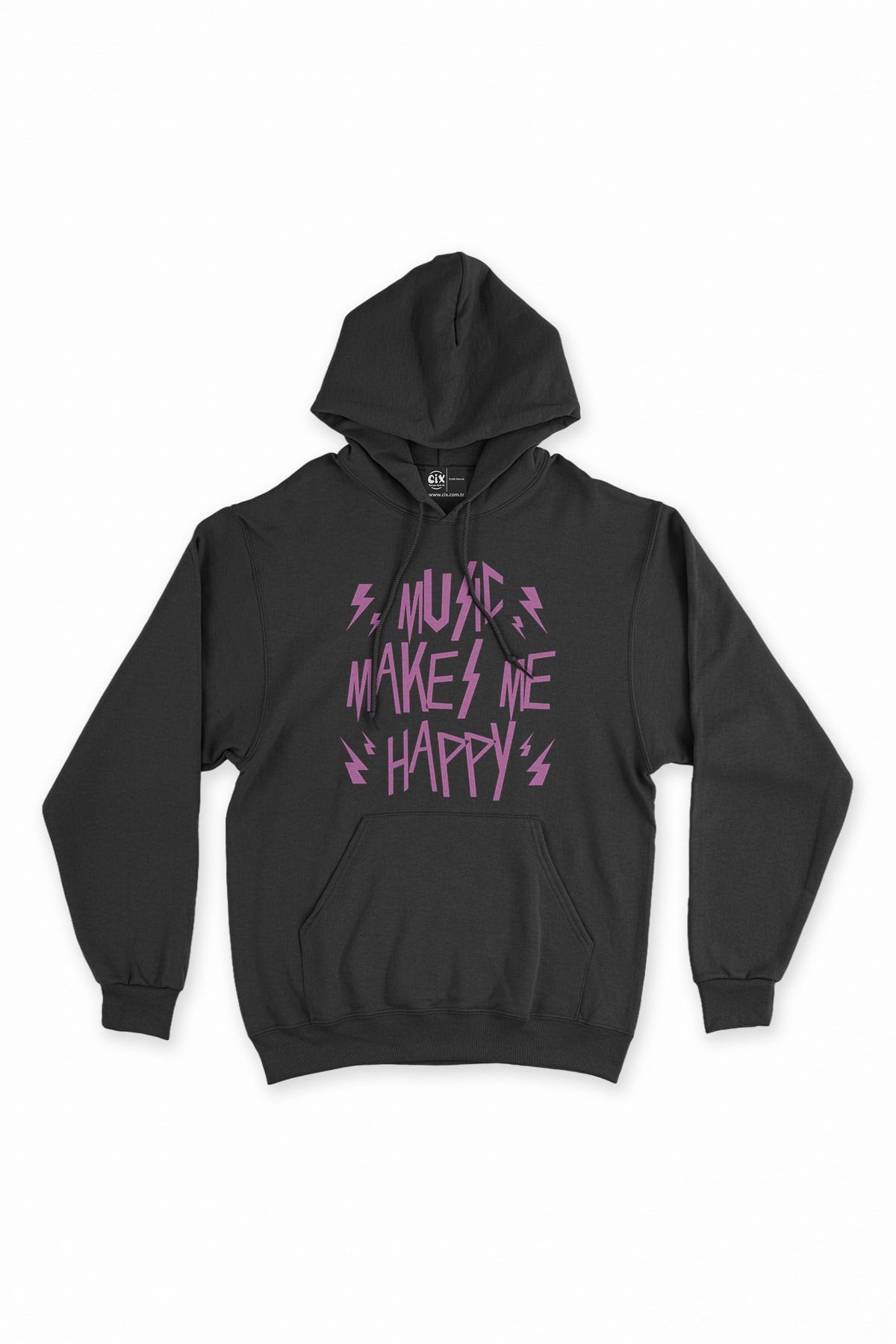 Pembe Music Makes Me Happy Siyah Kapşonlu Sweatshirt Hoodie