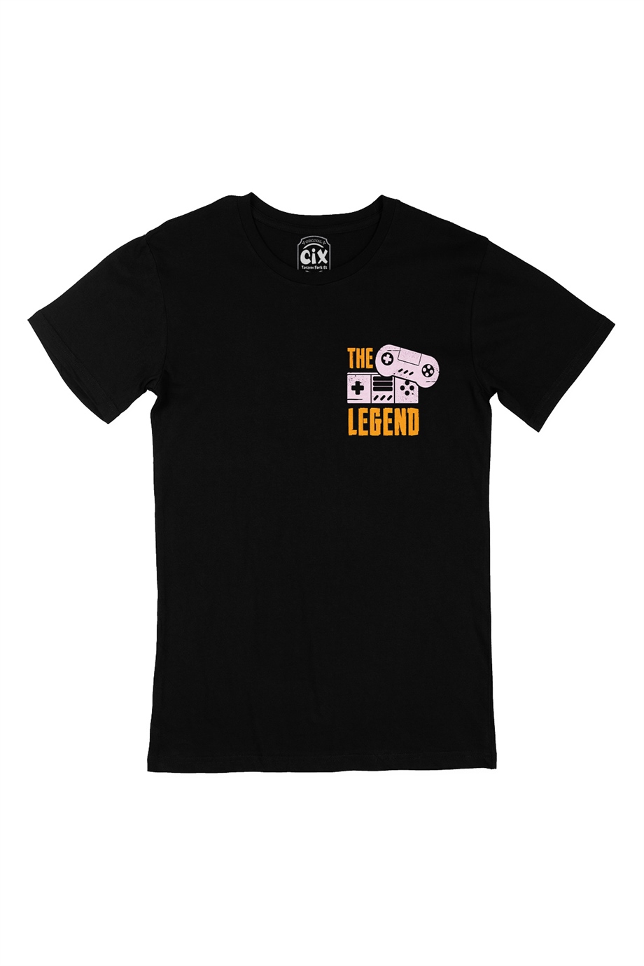 Pembe The Legend Cep Logo Tasarımlı Siyah Tişört