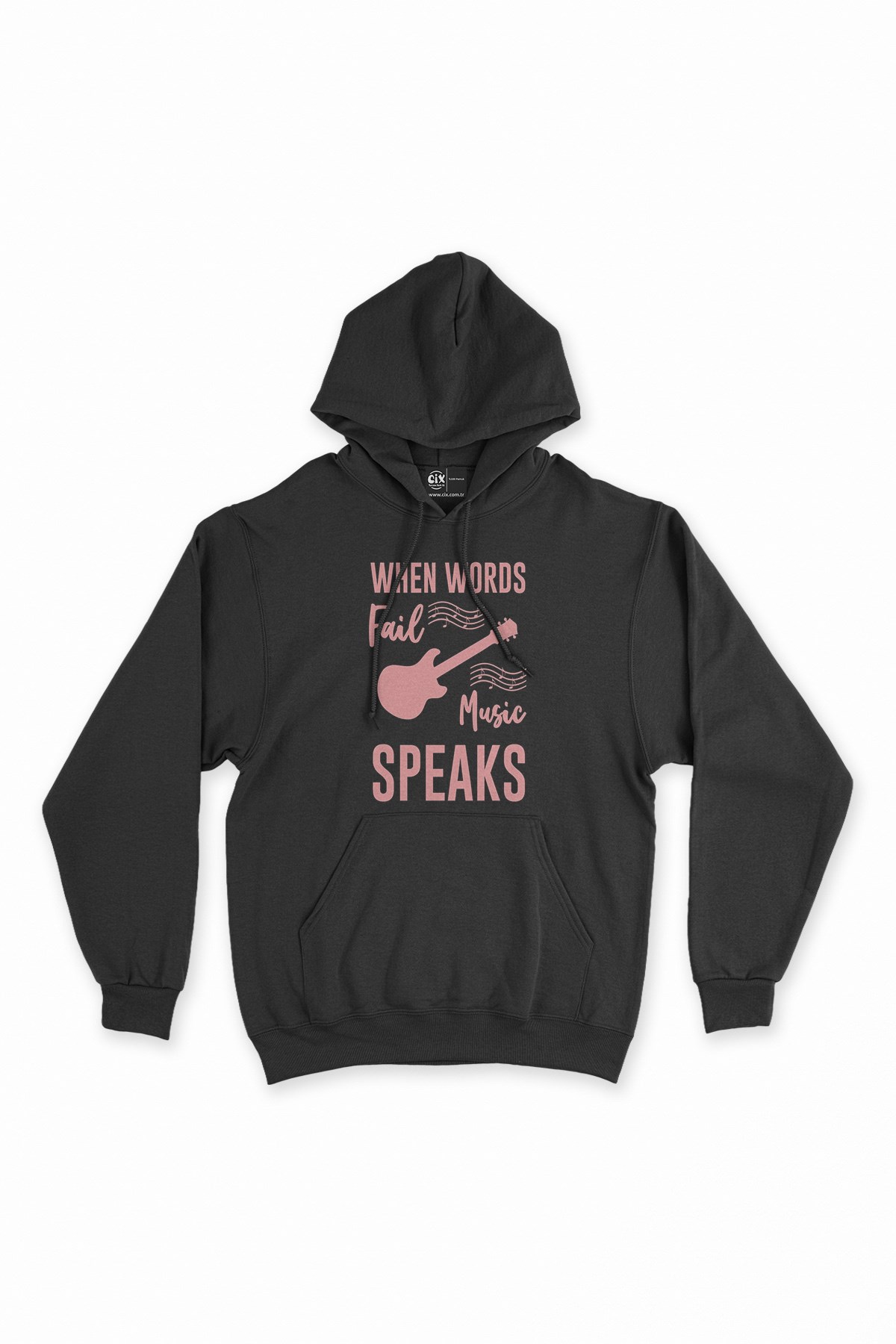 Pembe When Words Fail Music Speaks Siyah Kapşonlu Sweatshirt Hoodie