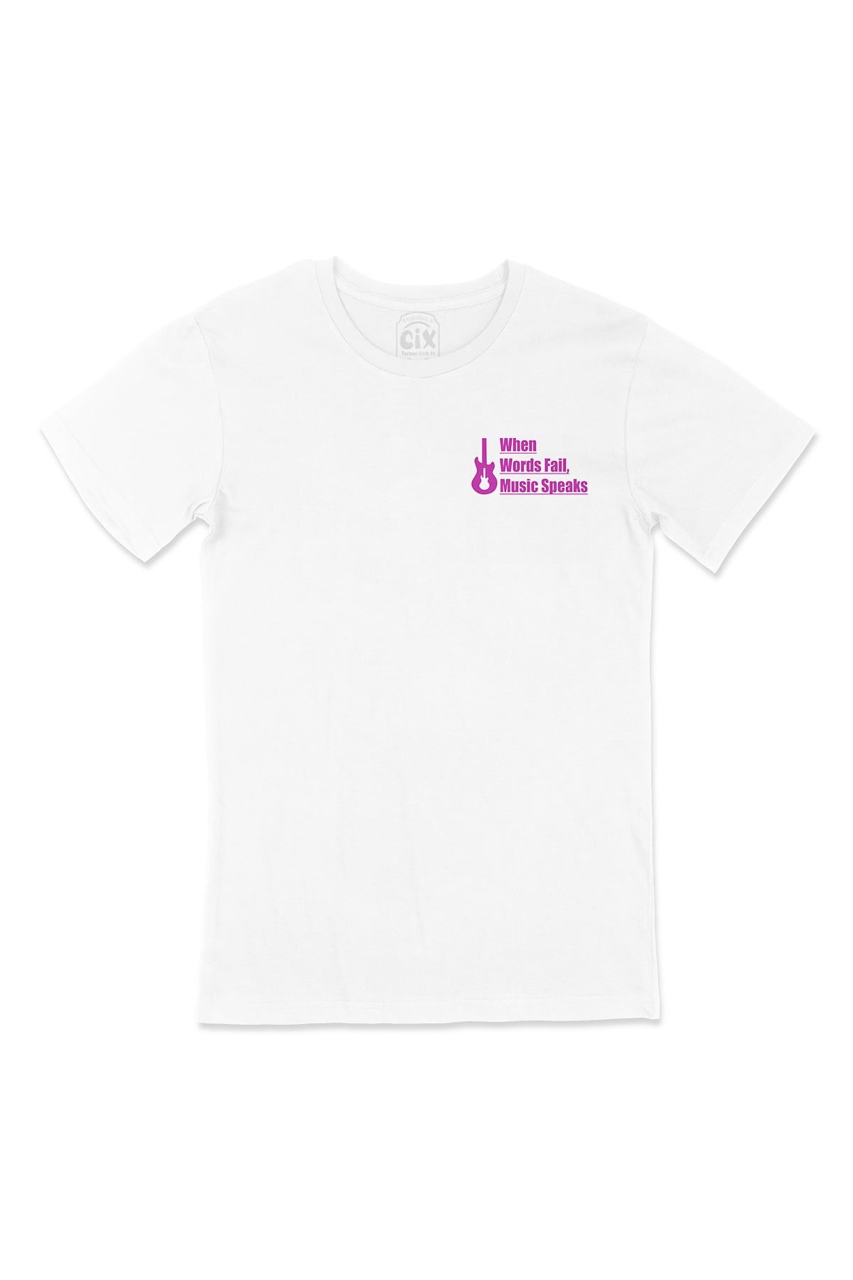 Pembe Words Fail Music Speaks Cep Logo Tasarımlı Beyaz Tişört