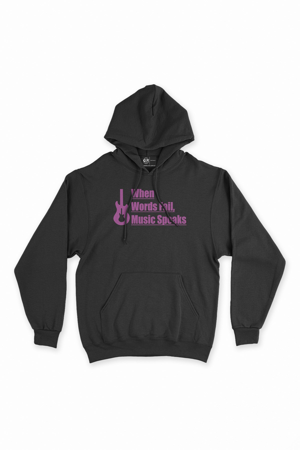 Pembe Words Fail Music Speaks Siyah Kapşonlu Sweatshirt Hoodie