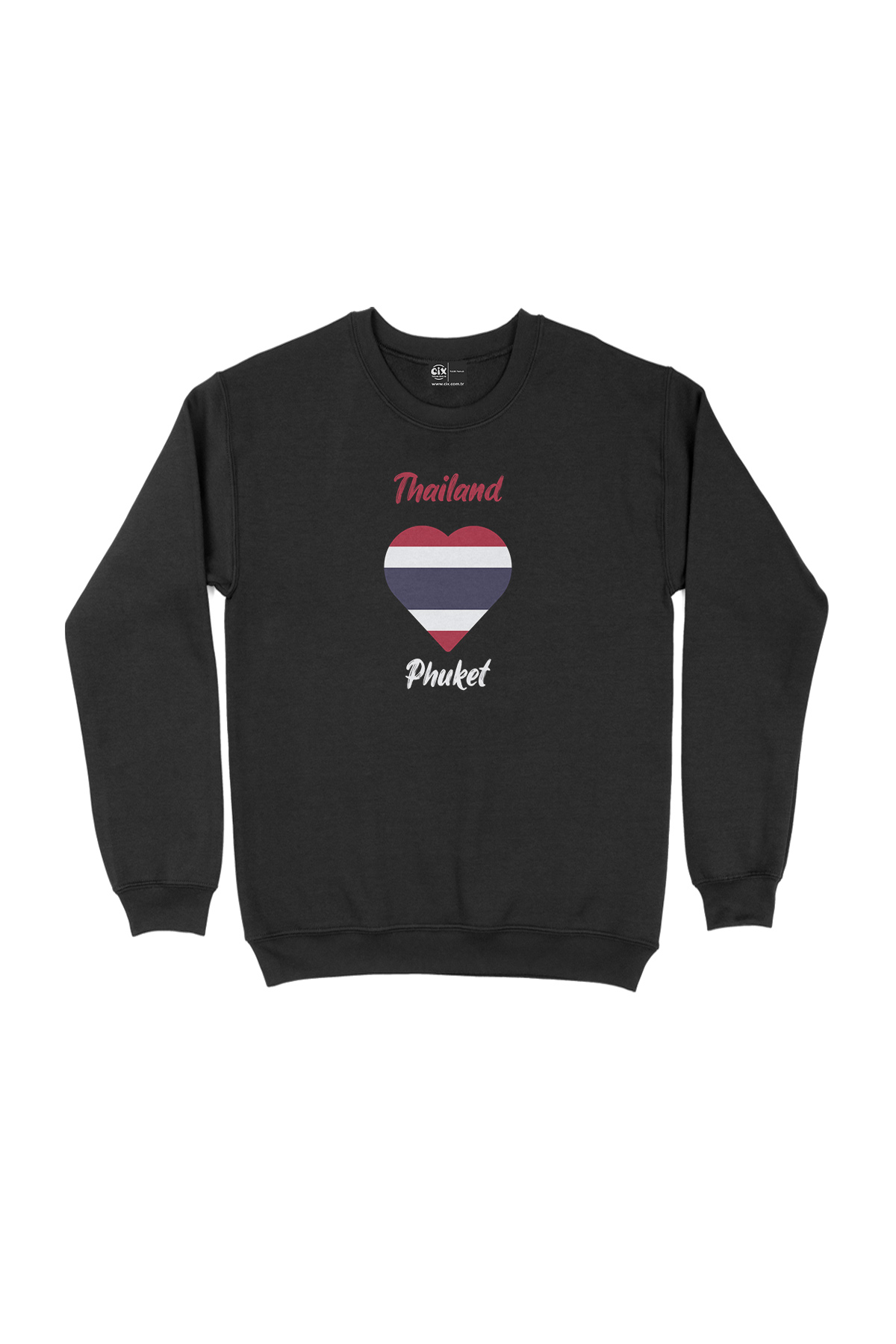 Phuket Tayland Bayraklı Kalpli Siyah Sweatshirt