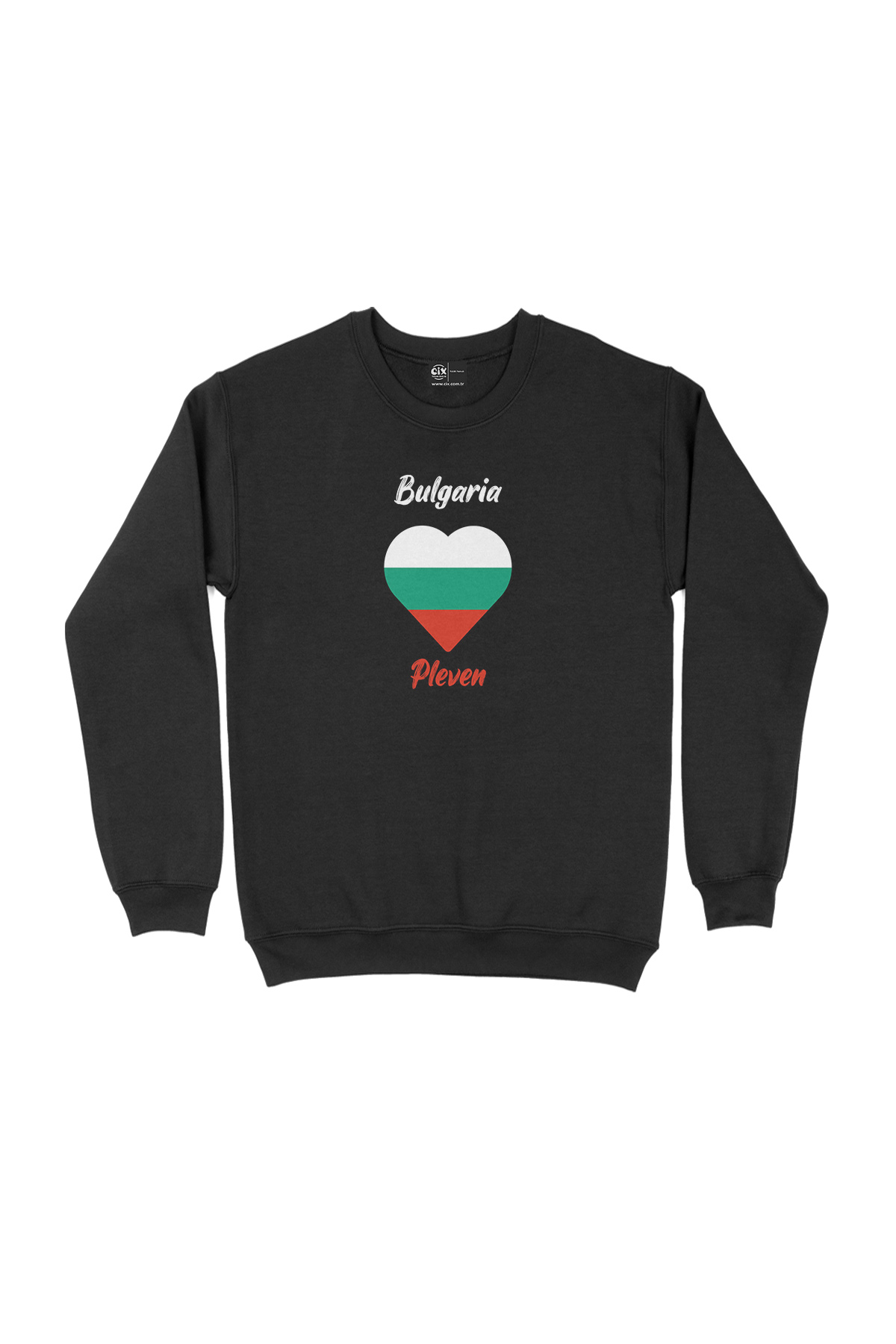 Pleven Bulgaristan Bayraklı Kalpli Siyah Sweatshirt