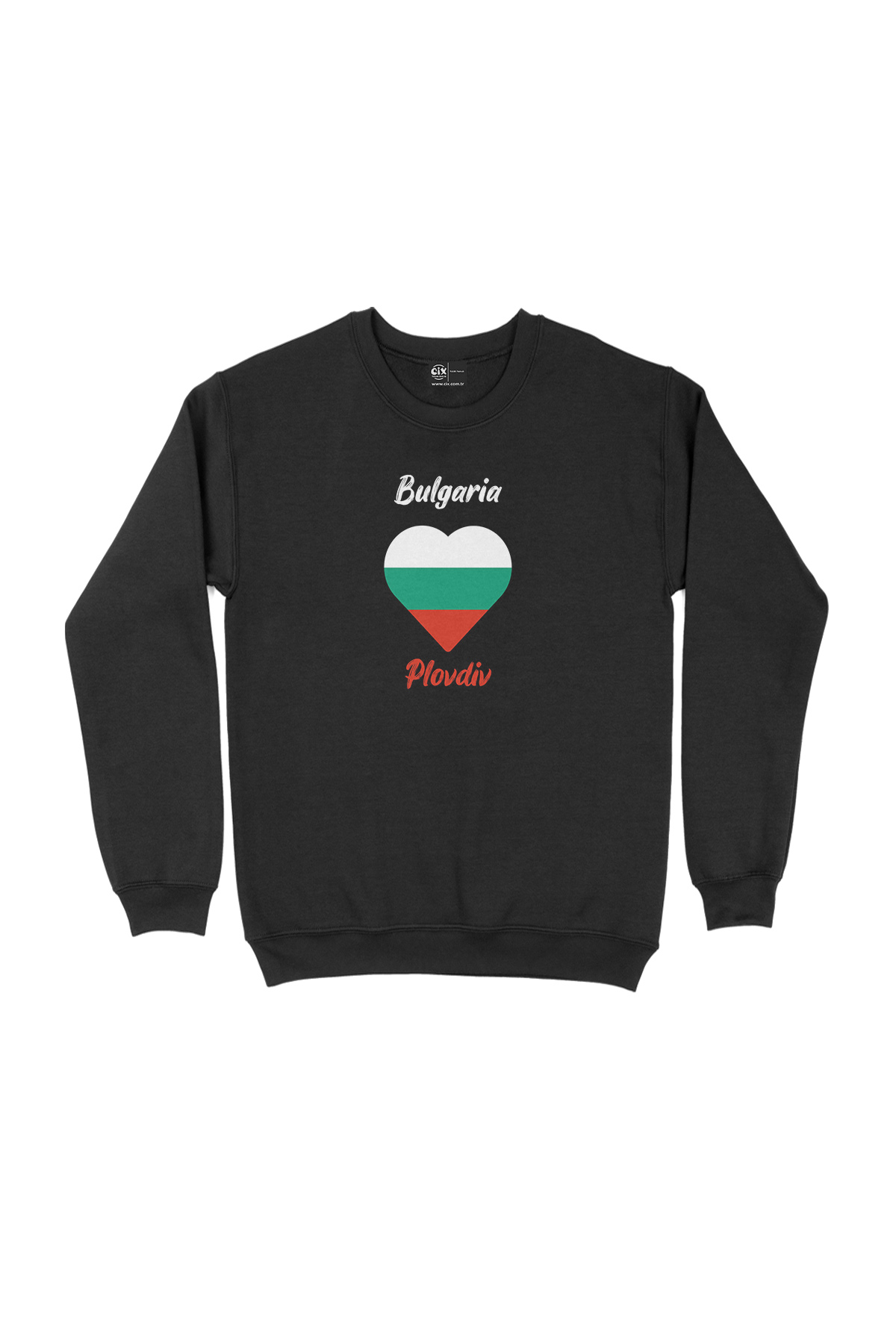 Plovdiv Bulgaristan Bayraklı Kalpli Siyah Sweatshirt