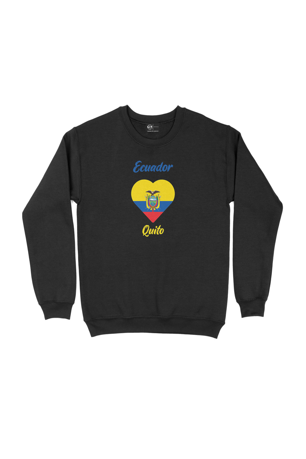 Quito Ekvator Bayraklı Kalpli Siyah Sweatshirt