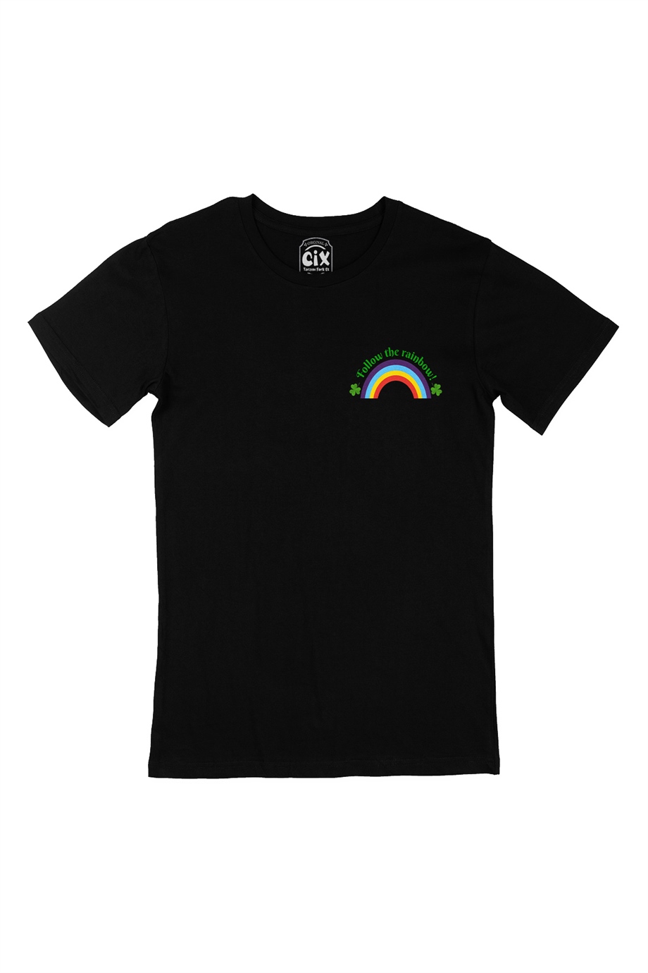 Rainbow Gökkuşağı Cep Logo Tasarımlı Siyah Tişört